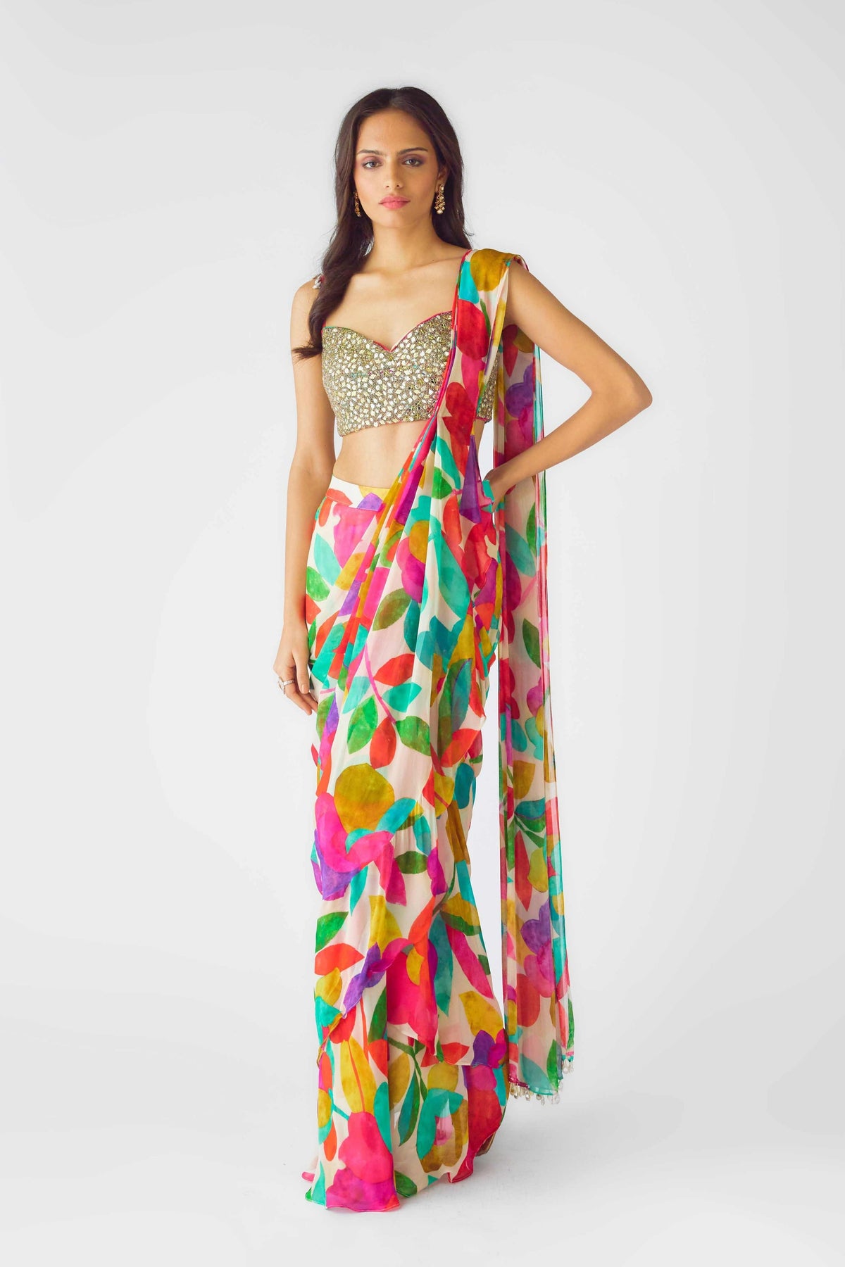 Multicolor Abstract Saree Set