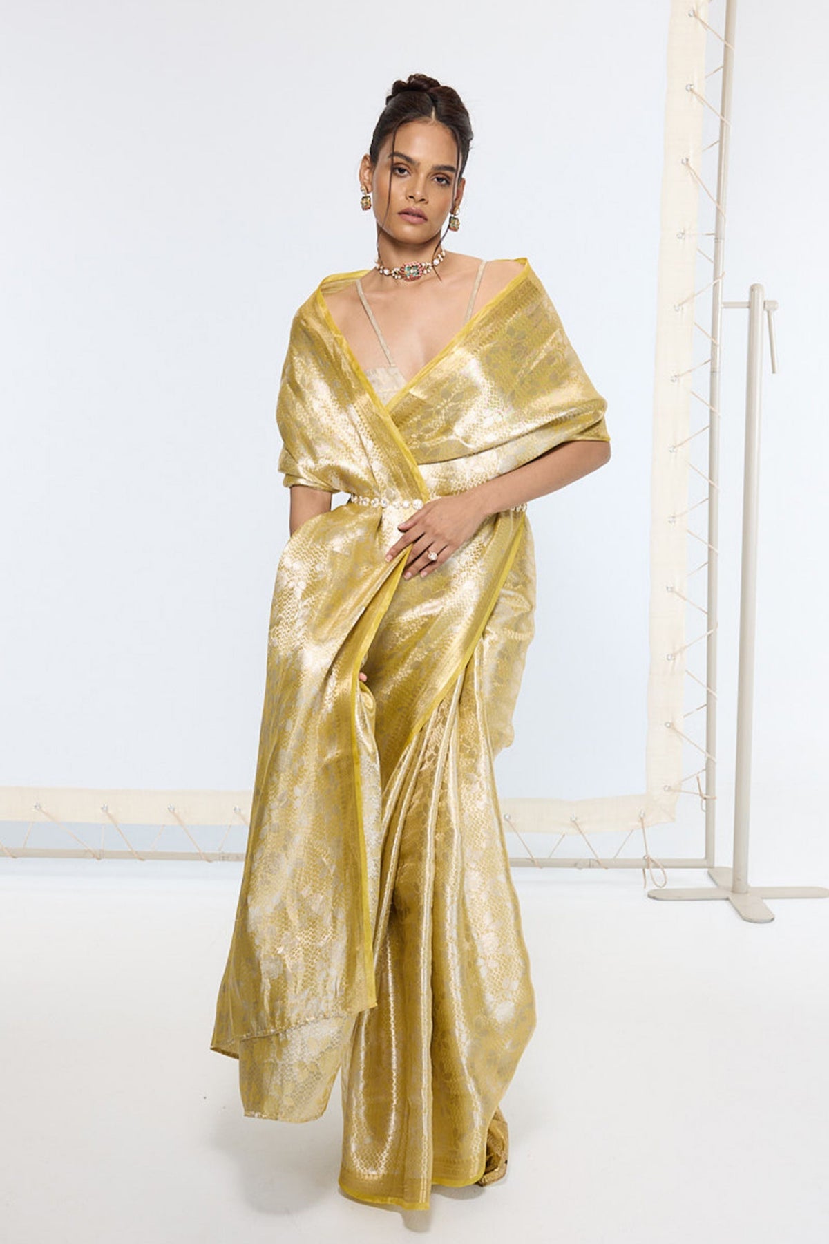 Handwoven Golden Ember Tissue Saree