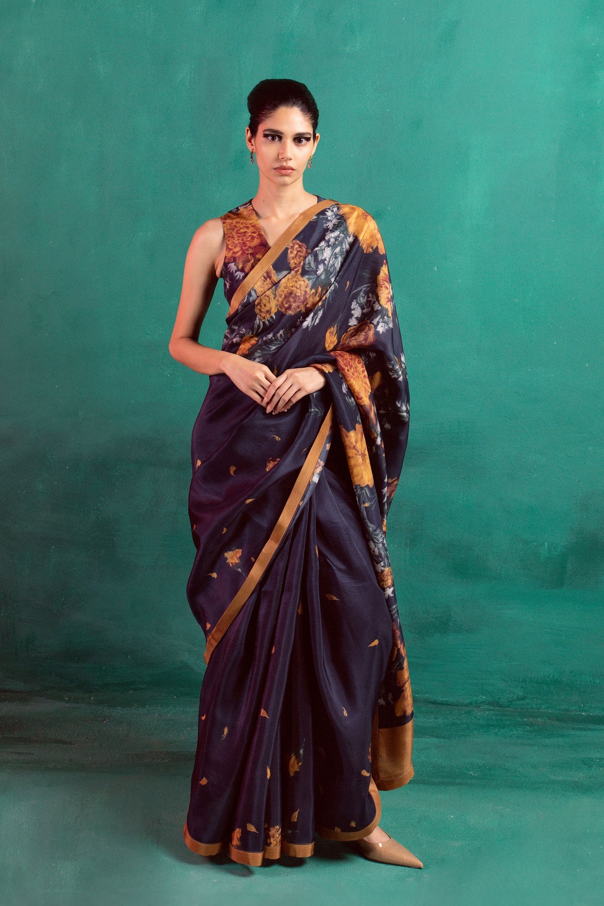 Navy Blue Printed Saree