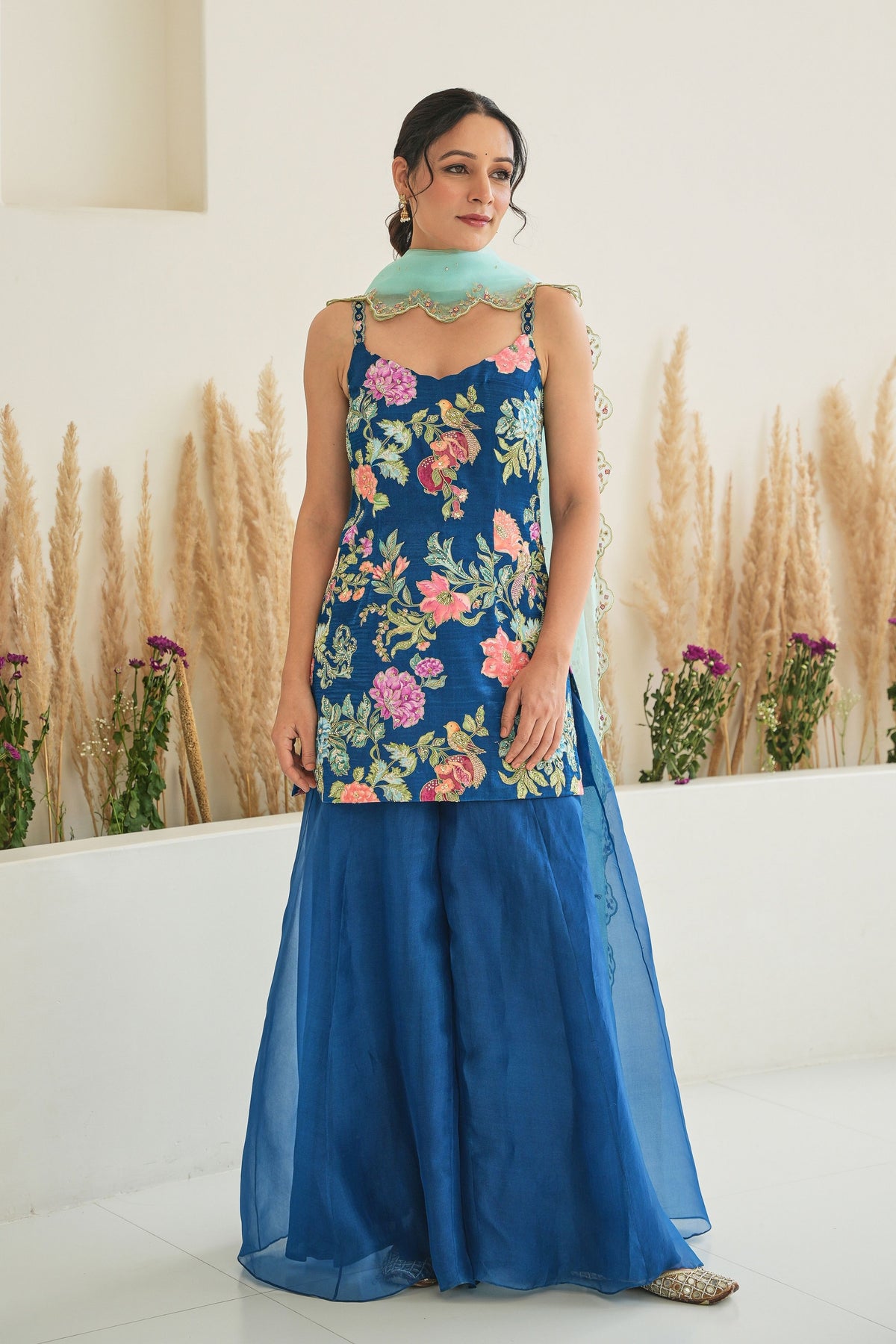 Fiza Sharara Set in Pebble Blue With Dupatta