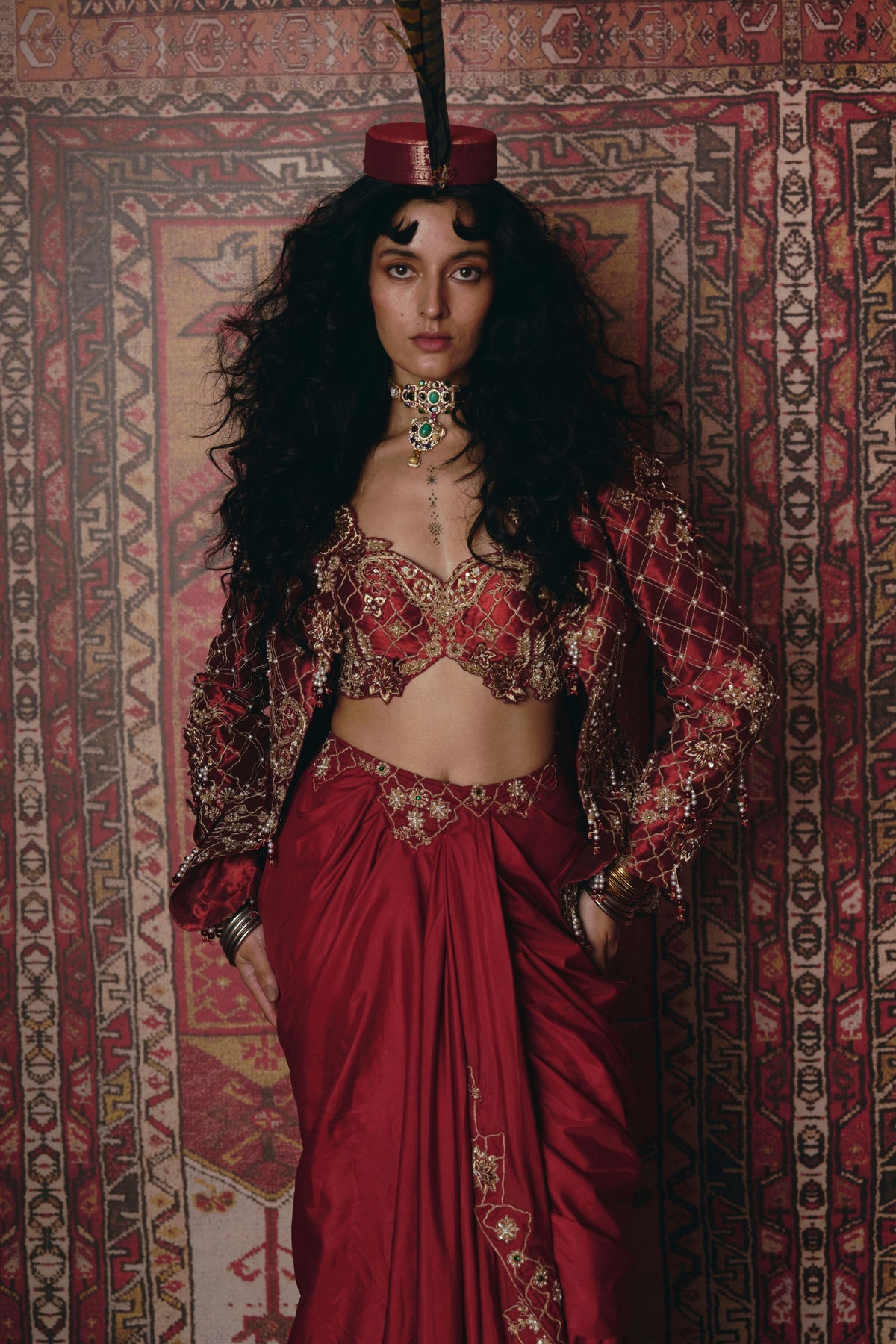 Maroon Drape Skirt Set