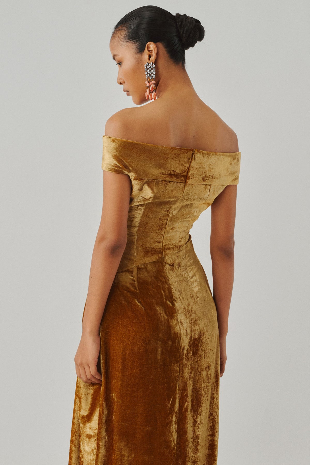 Molten Gold Off-Shoulder Gown