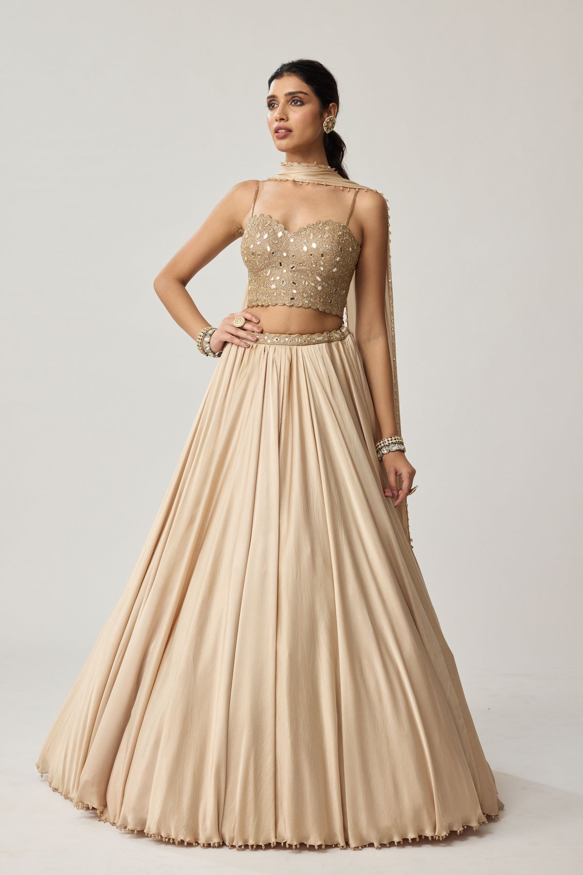 Light Beige Mirror Lehenga Set