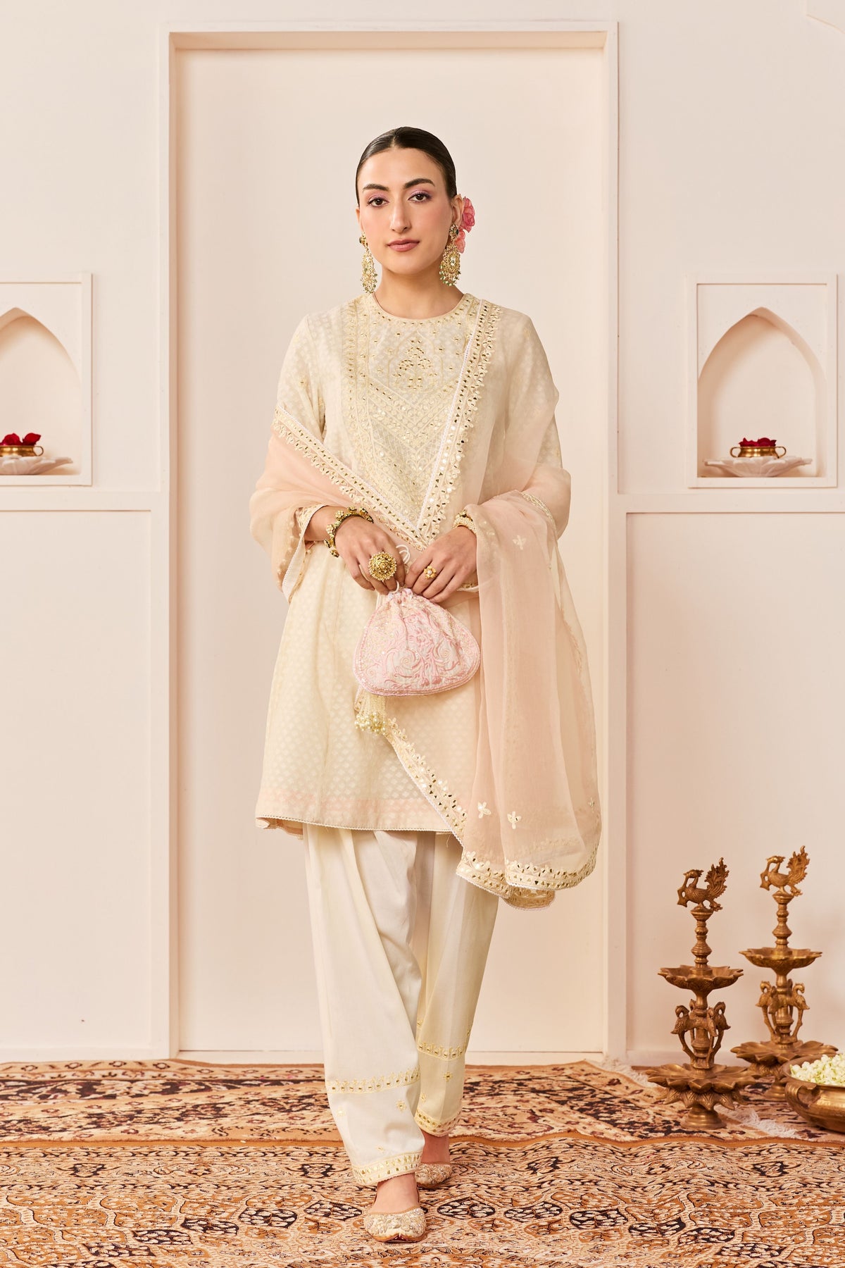 Nida Daisy Ivory Short Choga Set