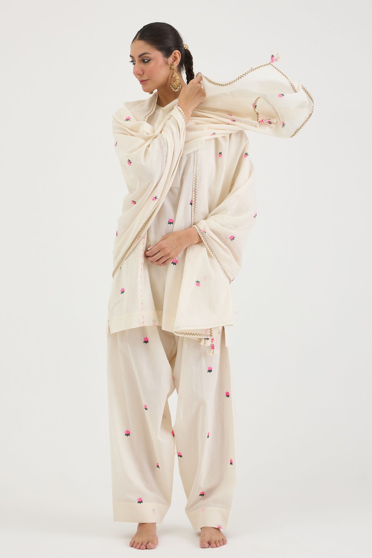 Neon Pink Lotus Kurta Set