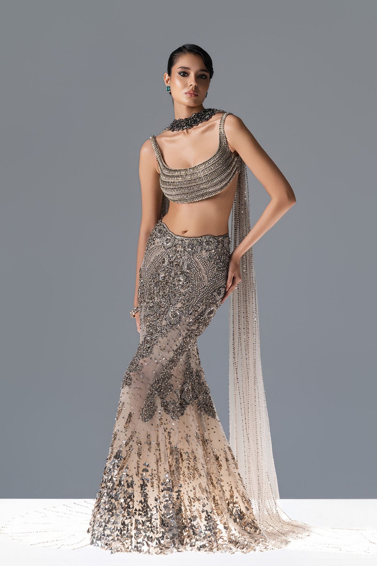 Halo Ecru Lehenga Set