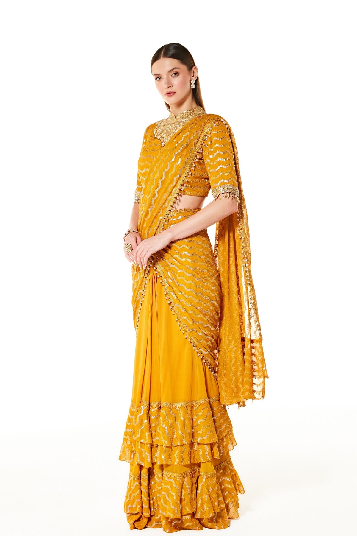 Yellow Sairaa Embroidered Saree Set