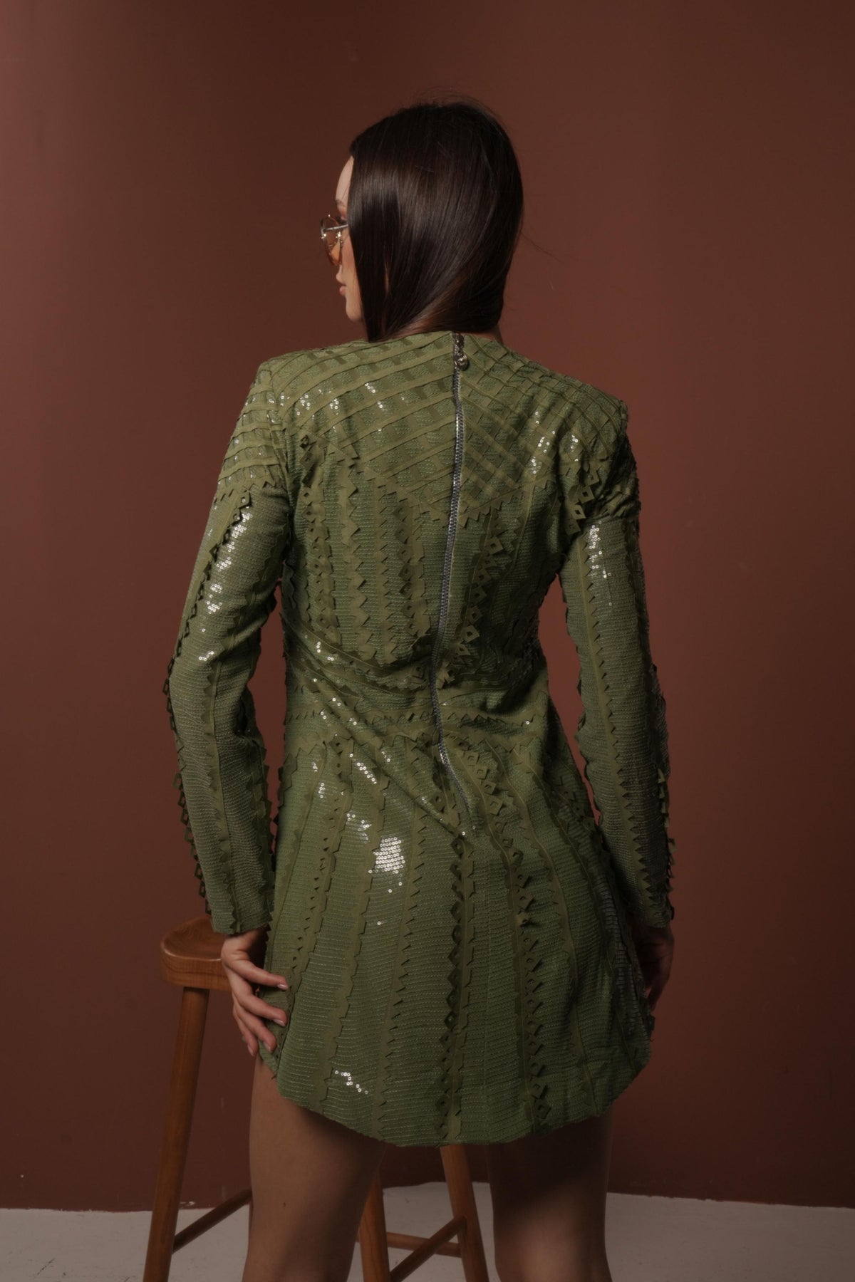 Sequinned Dress With Power Shoulder