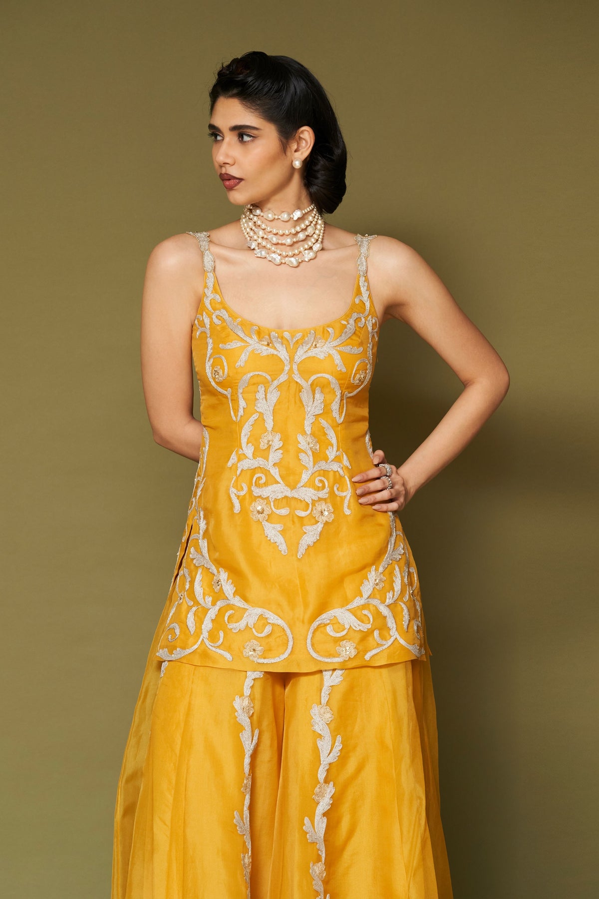 Bright Yellow Organza Sharara Set