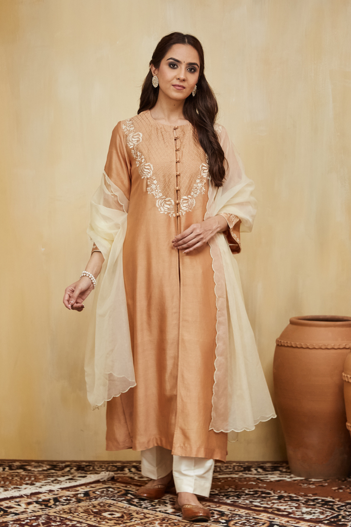 Peach Amina Jacket Kurta Set