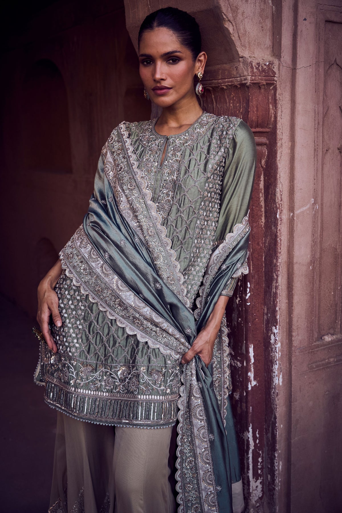 Embroidered Mint Green Kurta Set