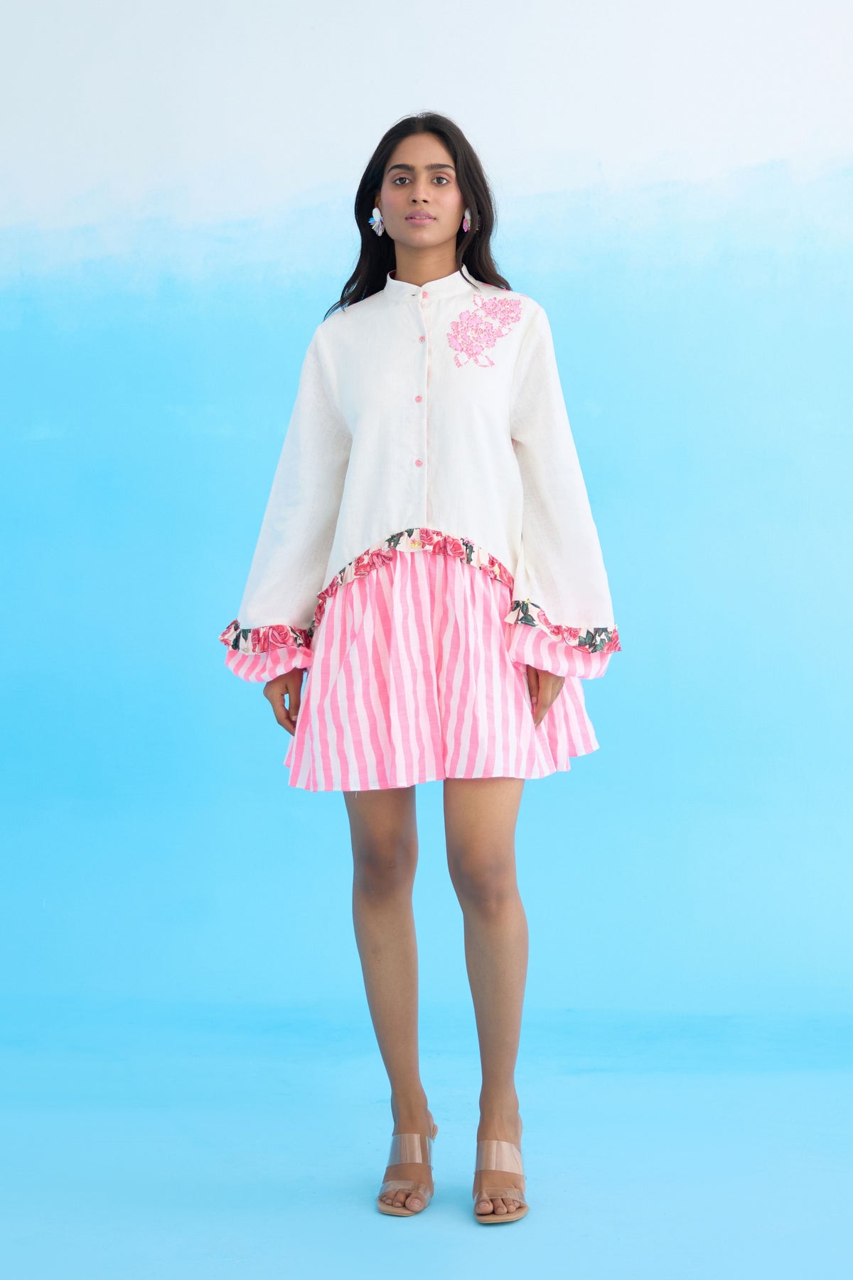White Candy Stripes Mini Dress