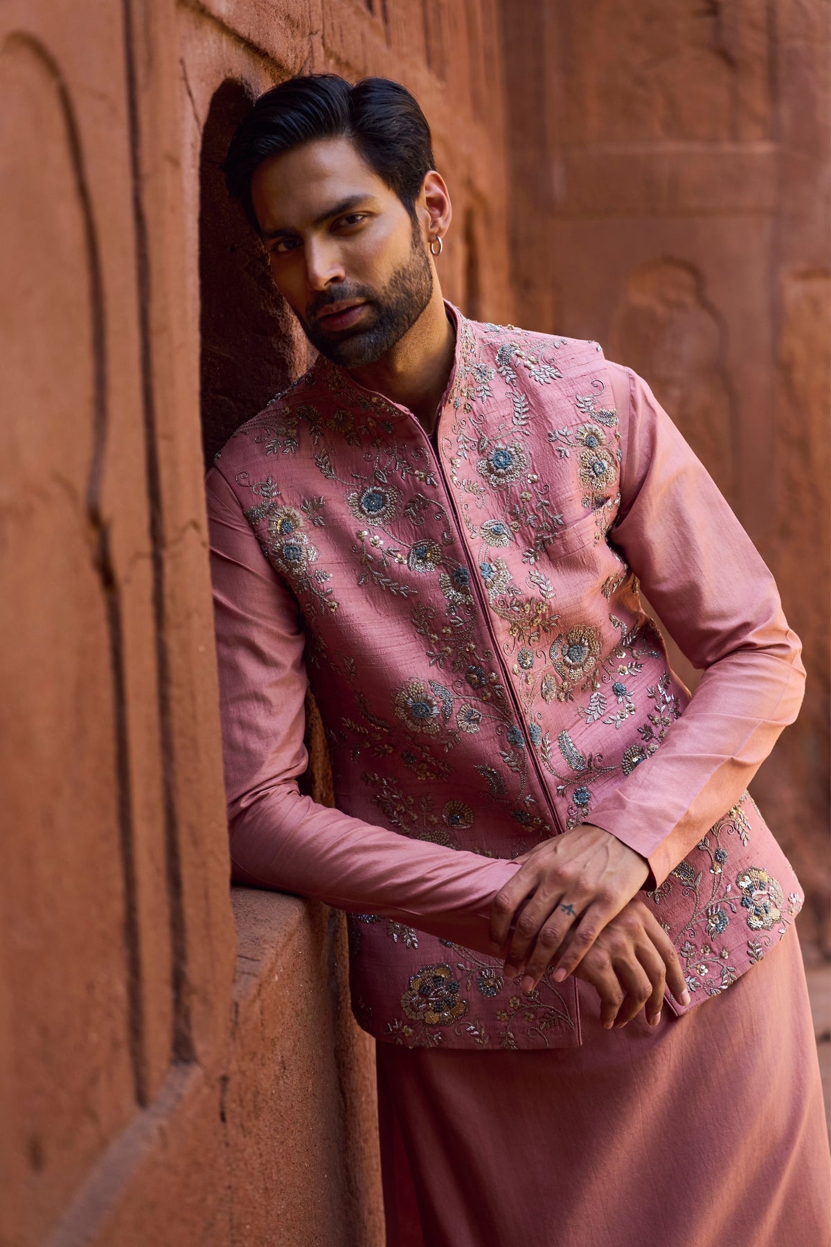 Peach Waist Coat Set