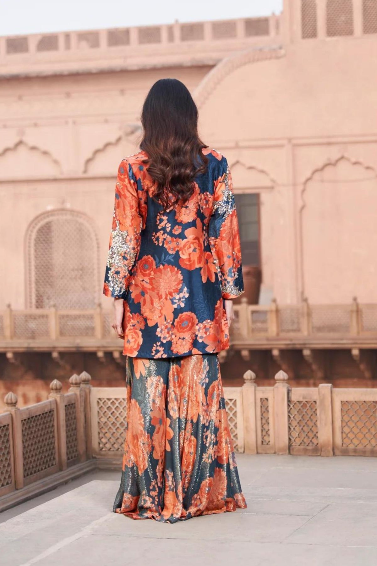 Navy Moroccan Sequin Scallop Sharara Set