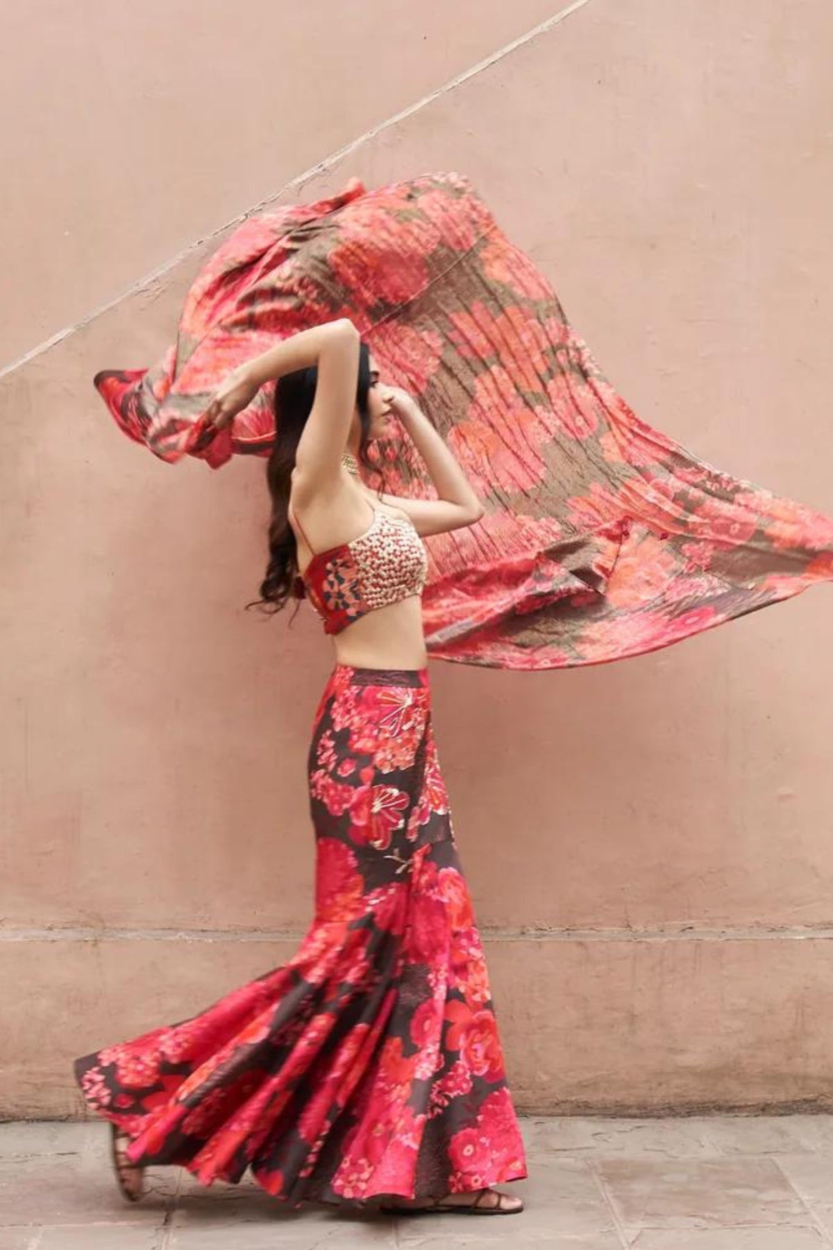 Brown Moroccan Fish Lehenga Set