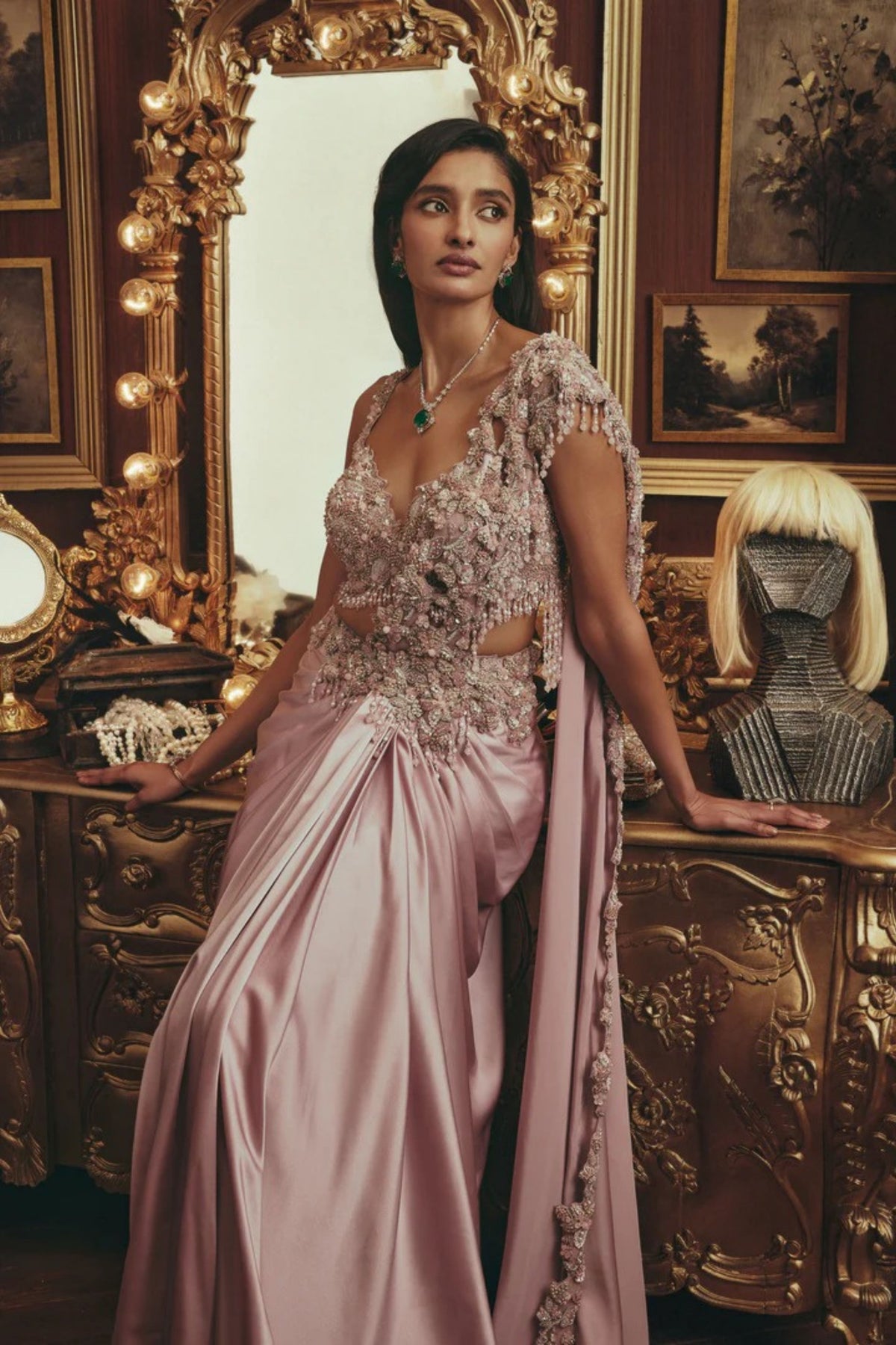 Isadora Pink Draped Saree Set