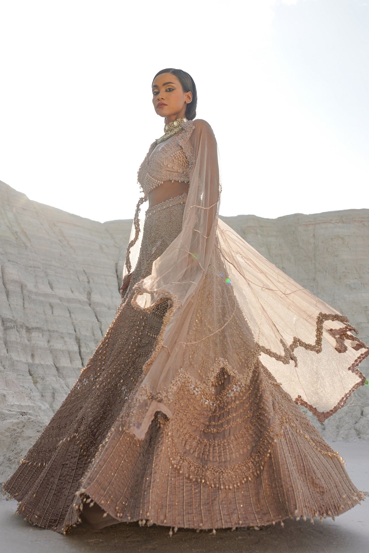 Rustic Amber Embroidered Lehenga Set