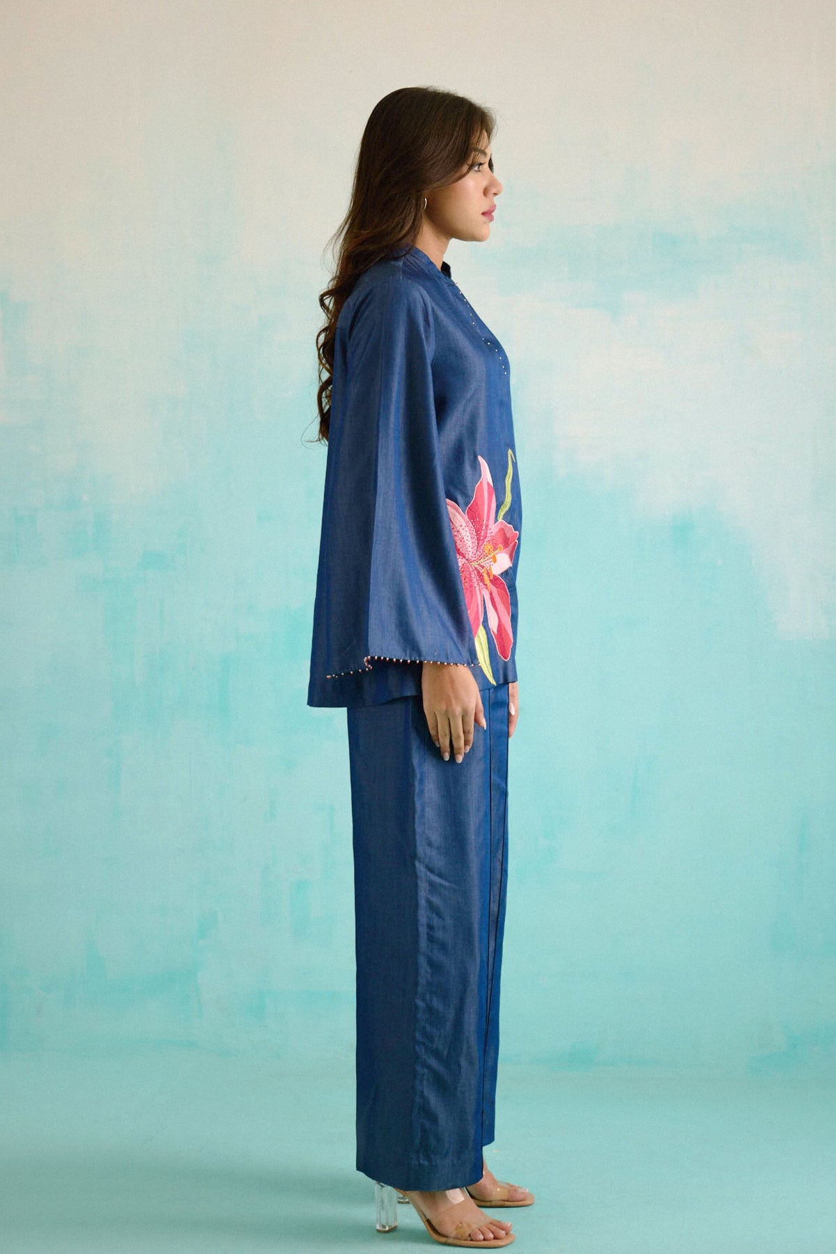 Denim Lily Cape Embroidered Shirt
