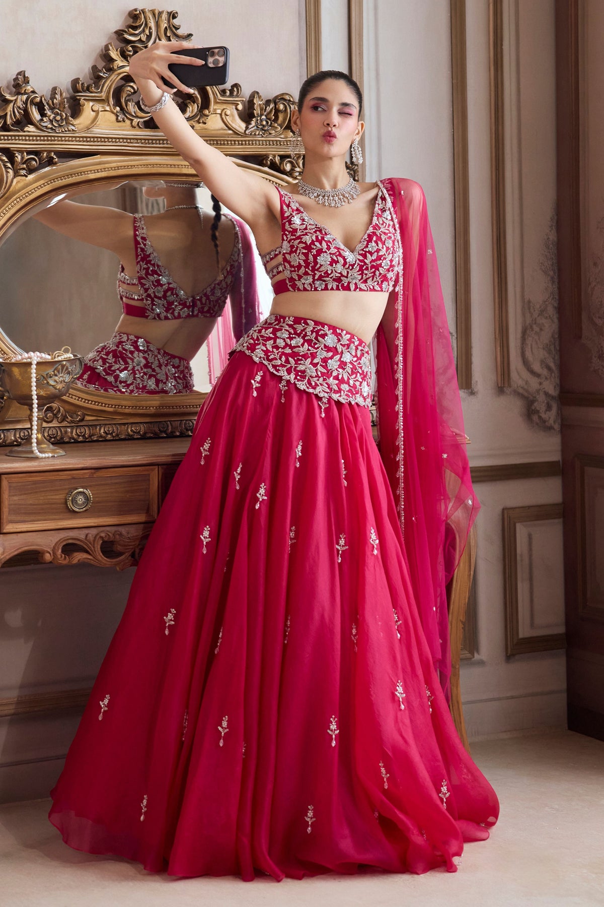 Magenta Organza Lehenga Set