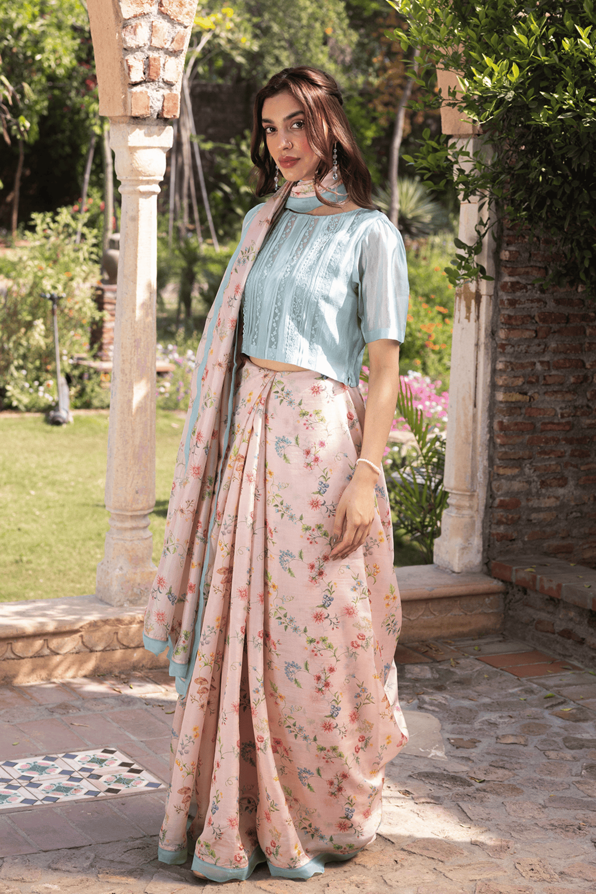 Forest Breeze Pink Scalloped Saree