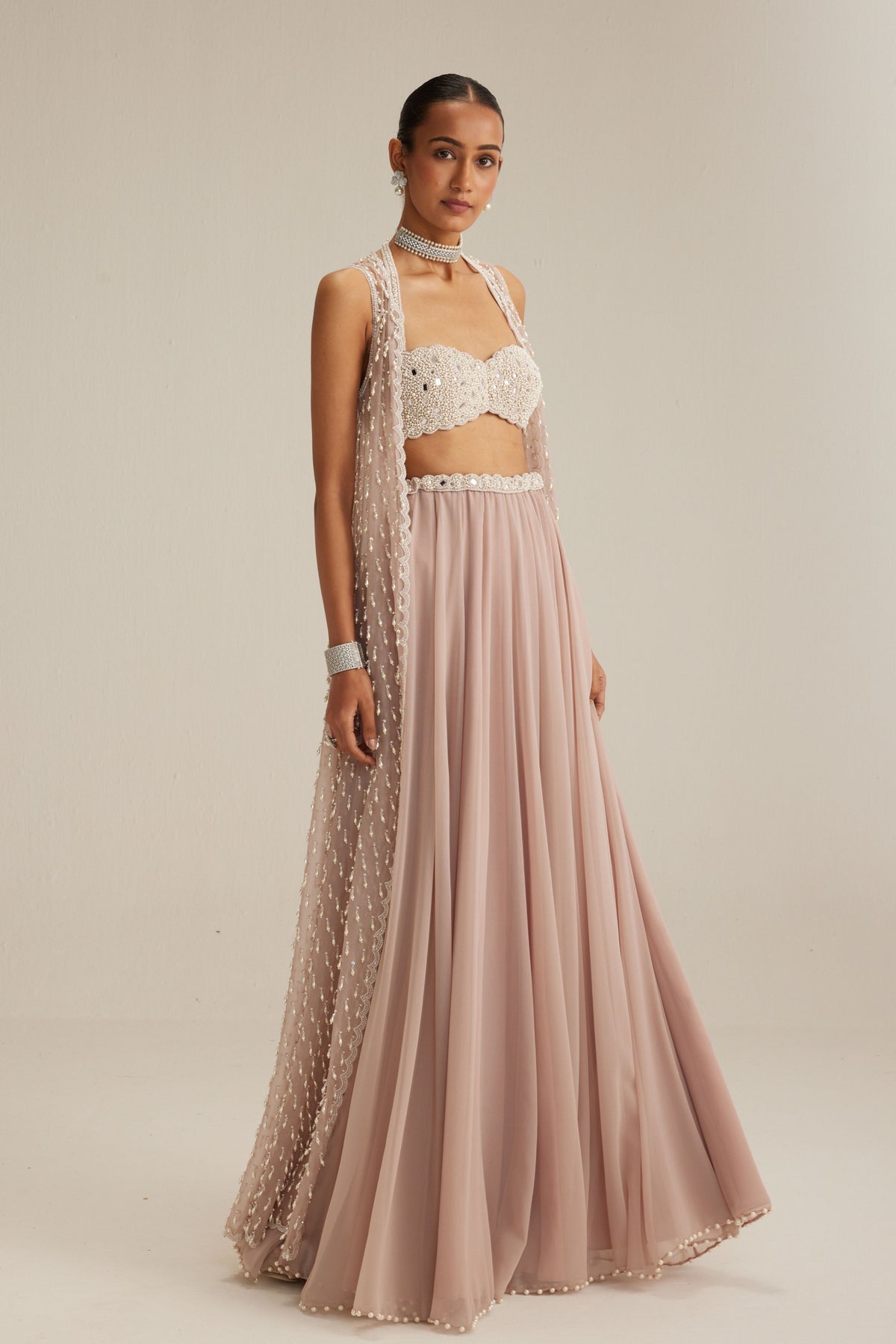 Ash Pink Pearl Drop Jacket Skirt Set
