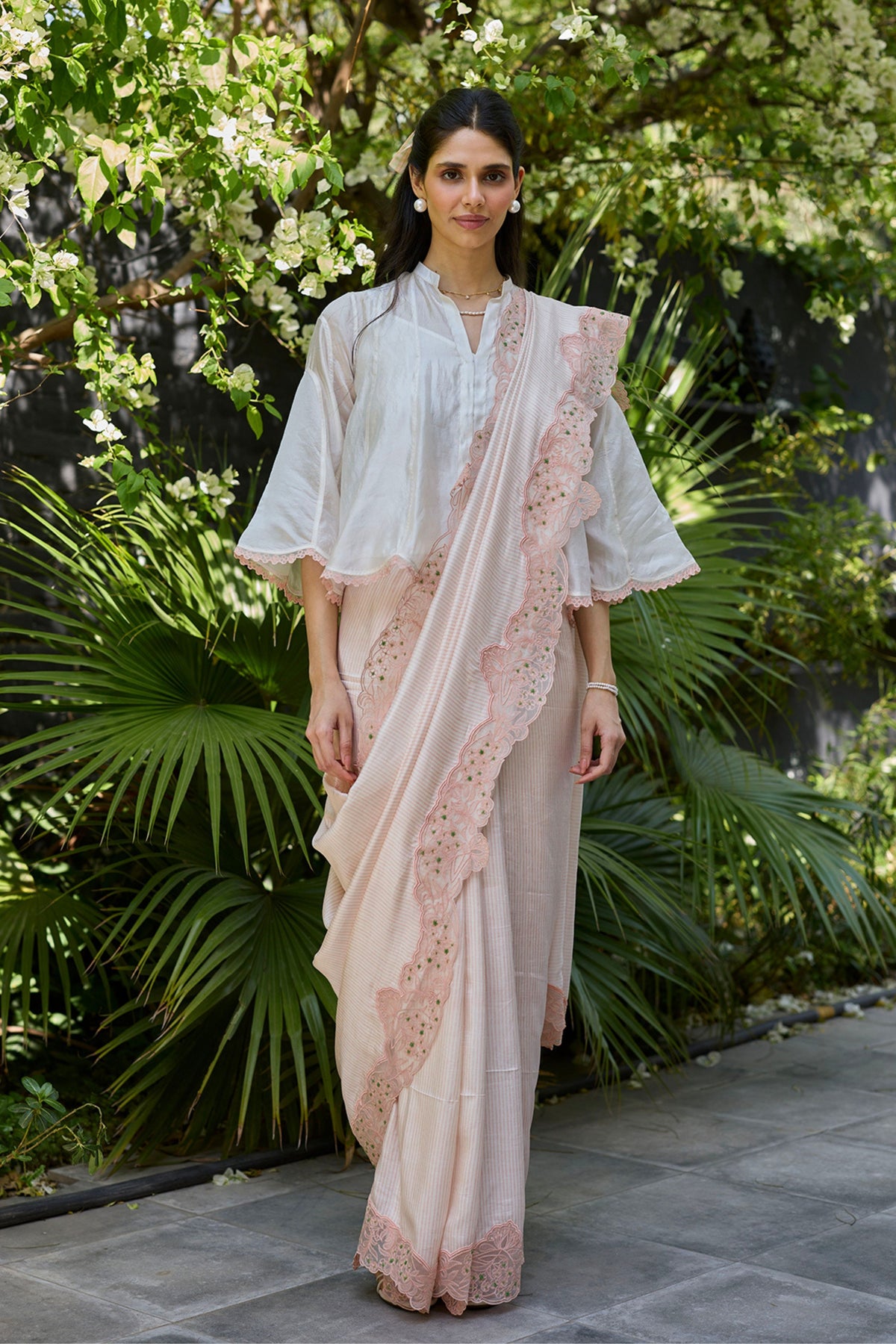 English Morning Pink Embroidered Saree
