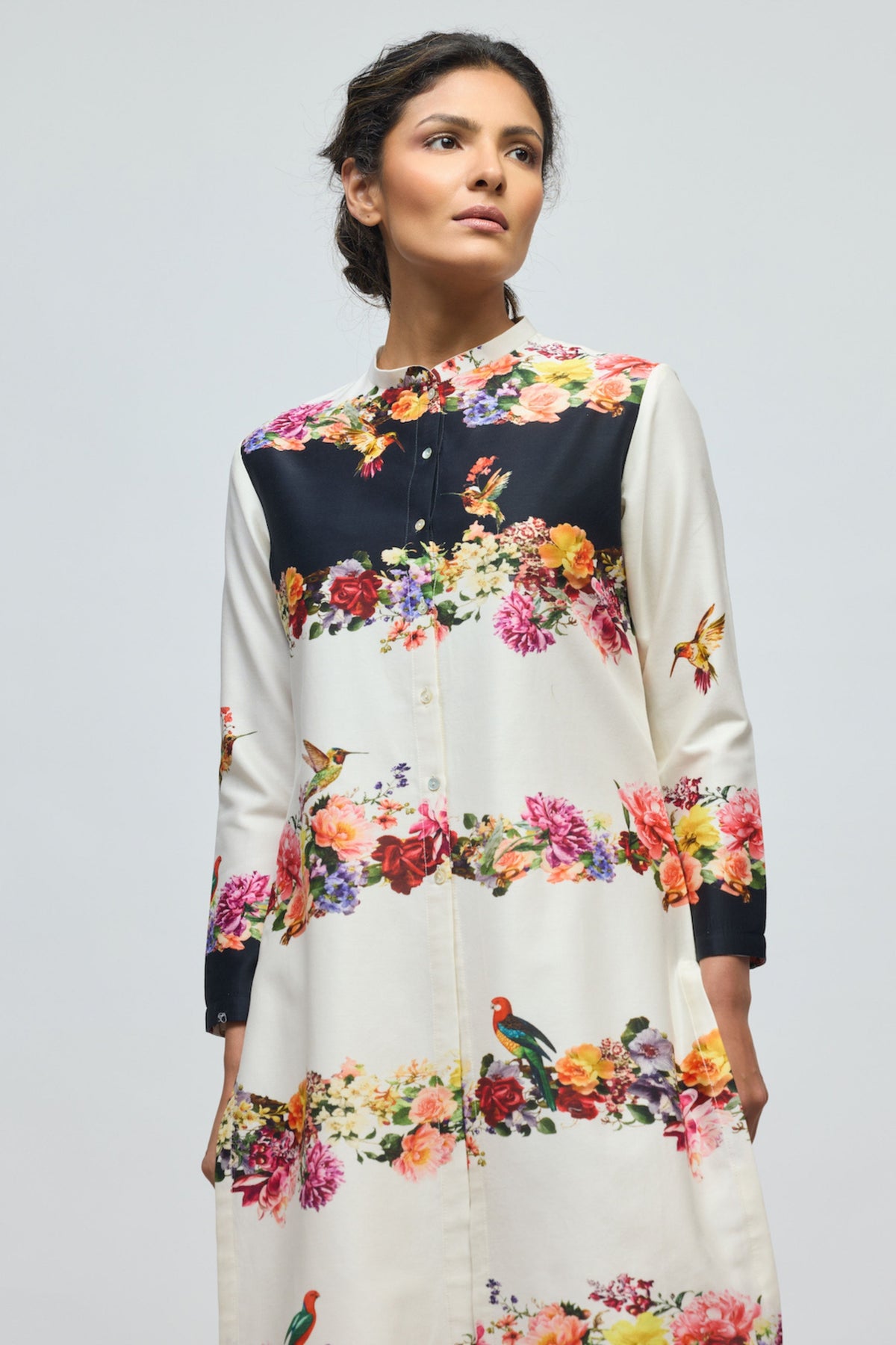 Floral Ivory Chanderi Tunic Set
