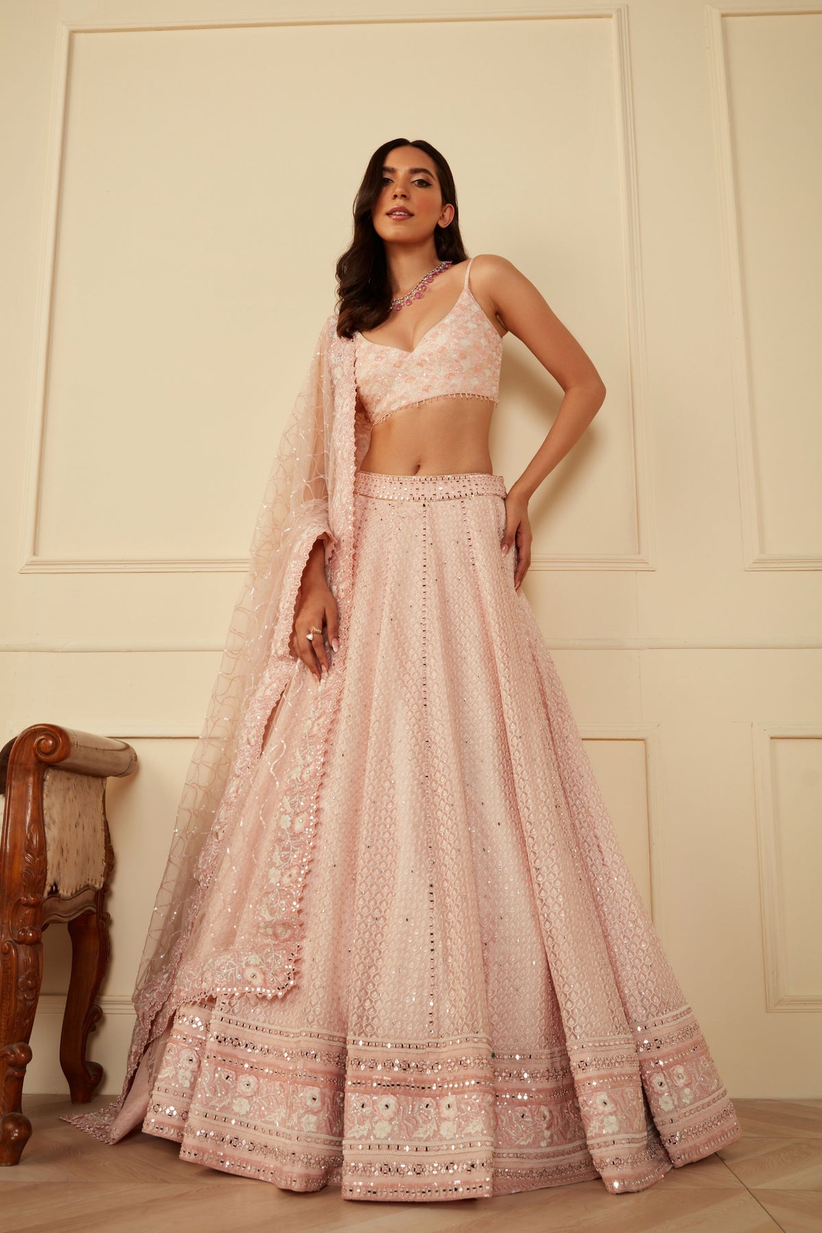 Baby Pink Mirror Lehenga  Set