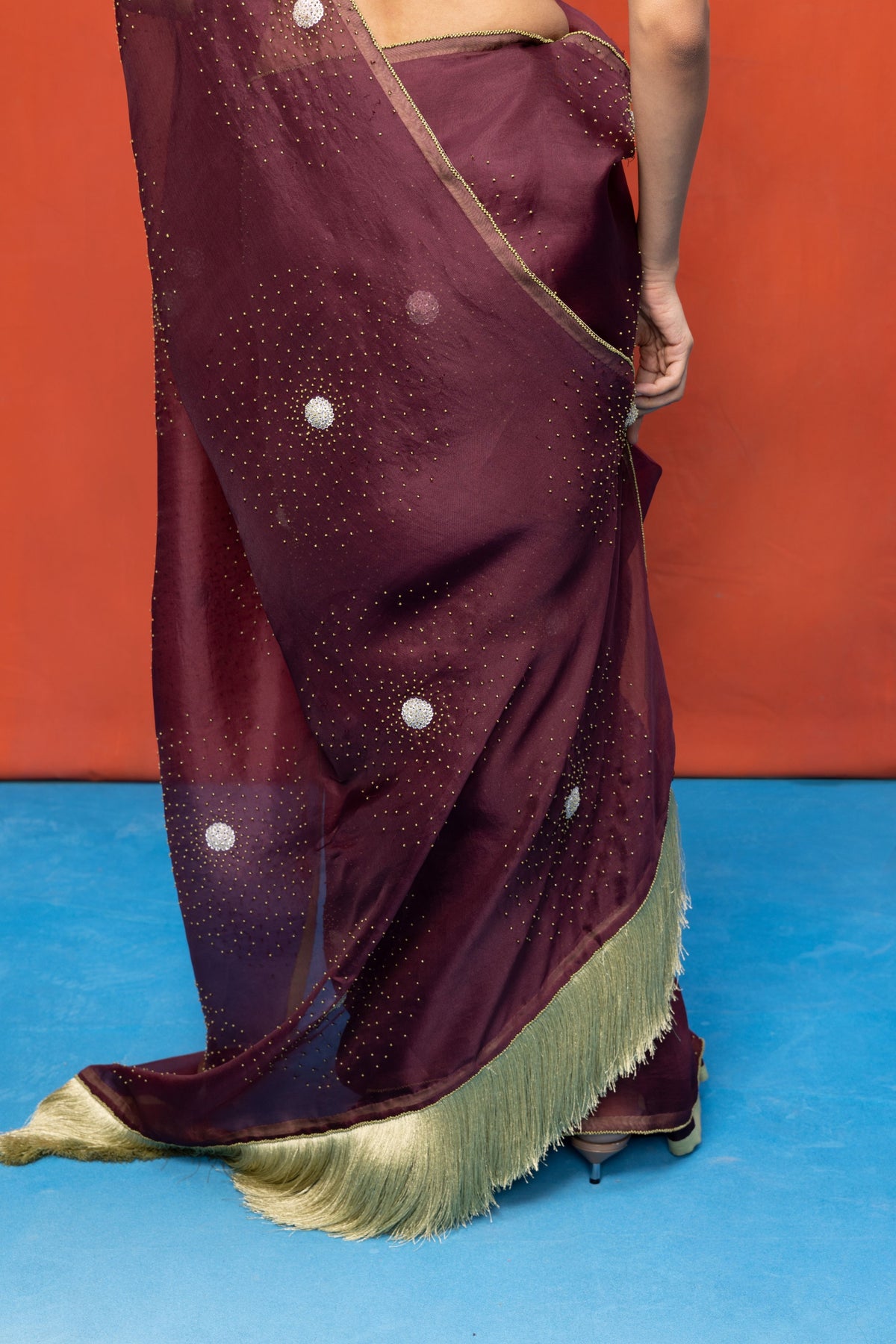 Handwoven Wine Kora Banarasi Saree