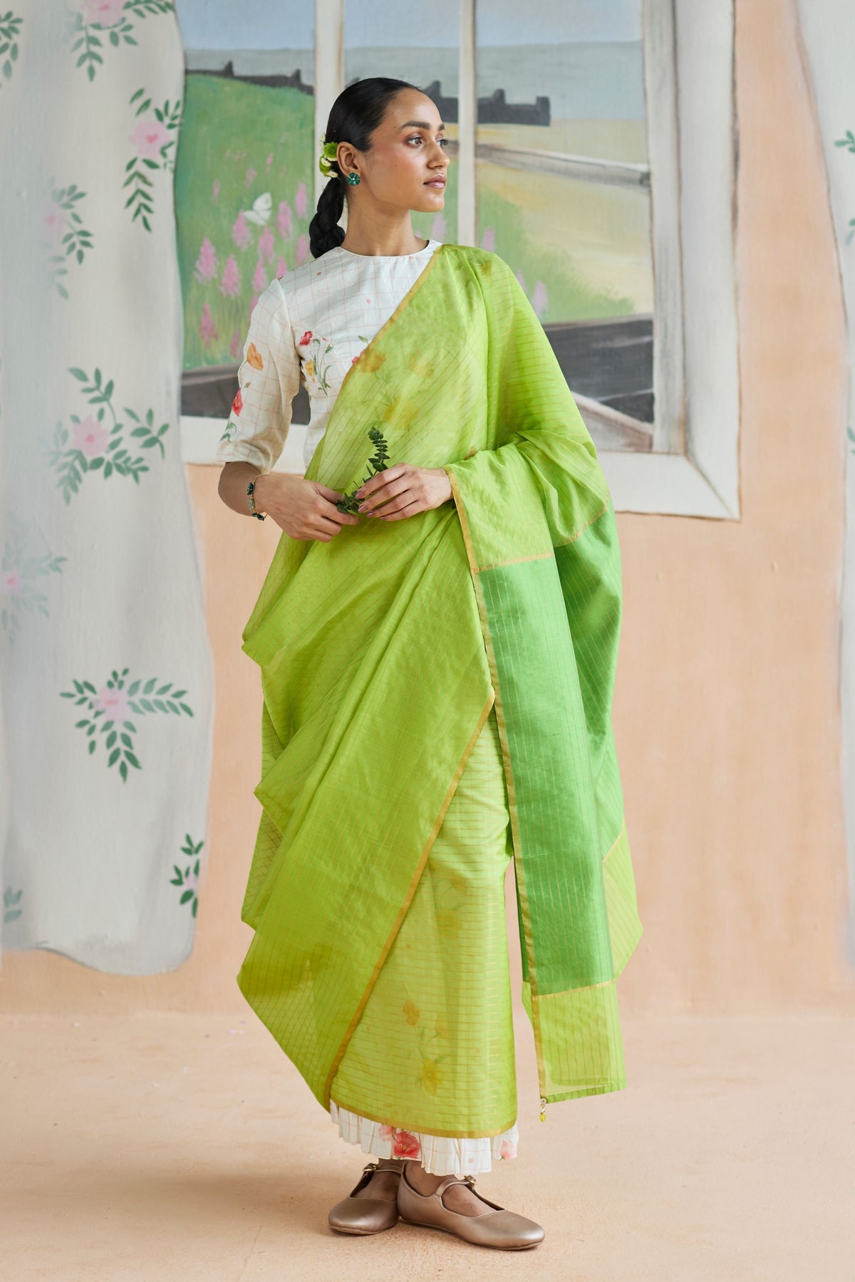 Fern Trail Chanderi Sari