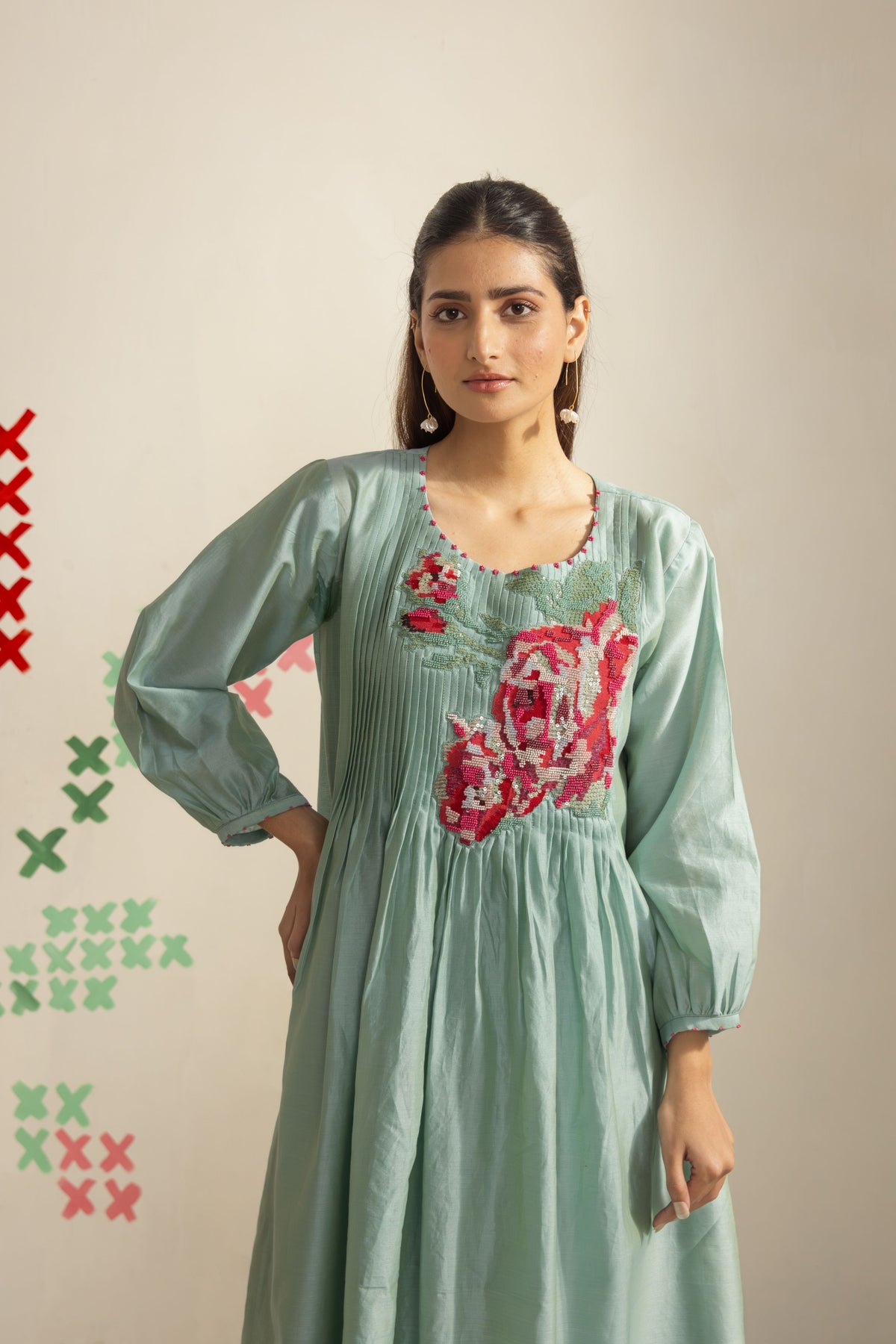 Sea Green Pleated Dress