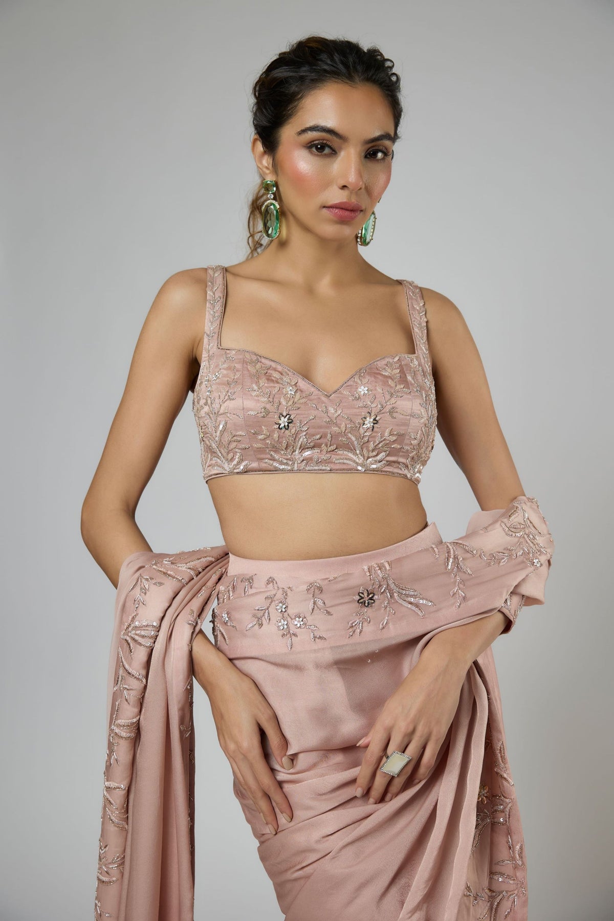 Onion Pink Draped Saree Set