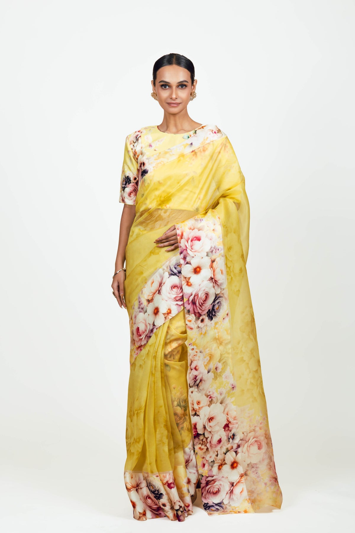 Lina Yellow Organza Saree
