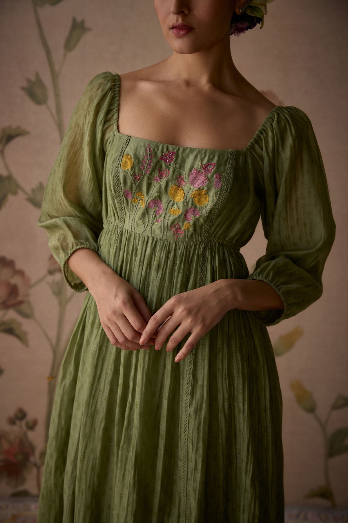 Green Hand Embroidered Dress