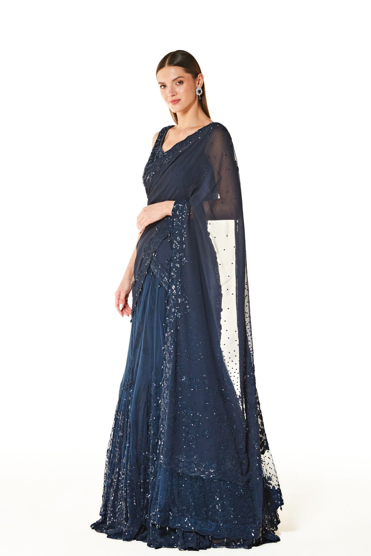 Adha Deep Blue Lehenga Saree Set