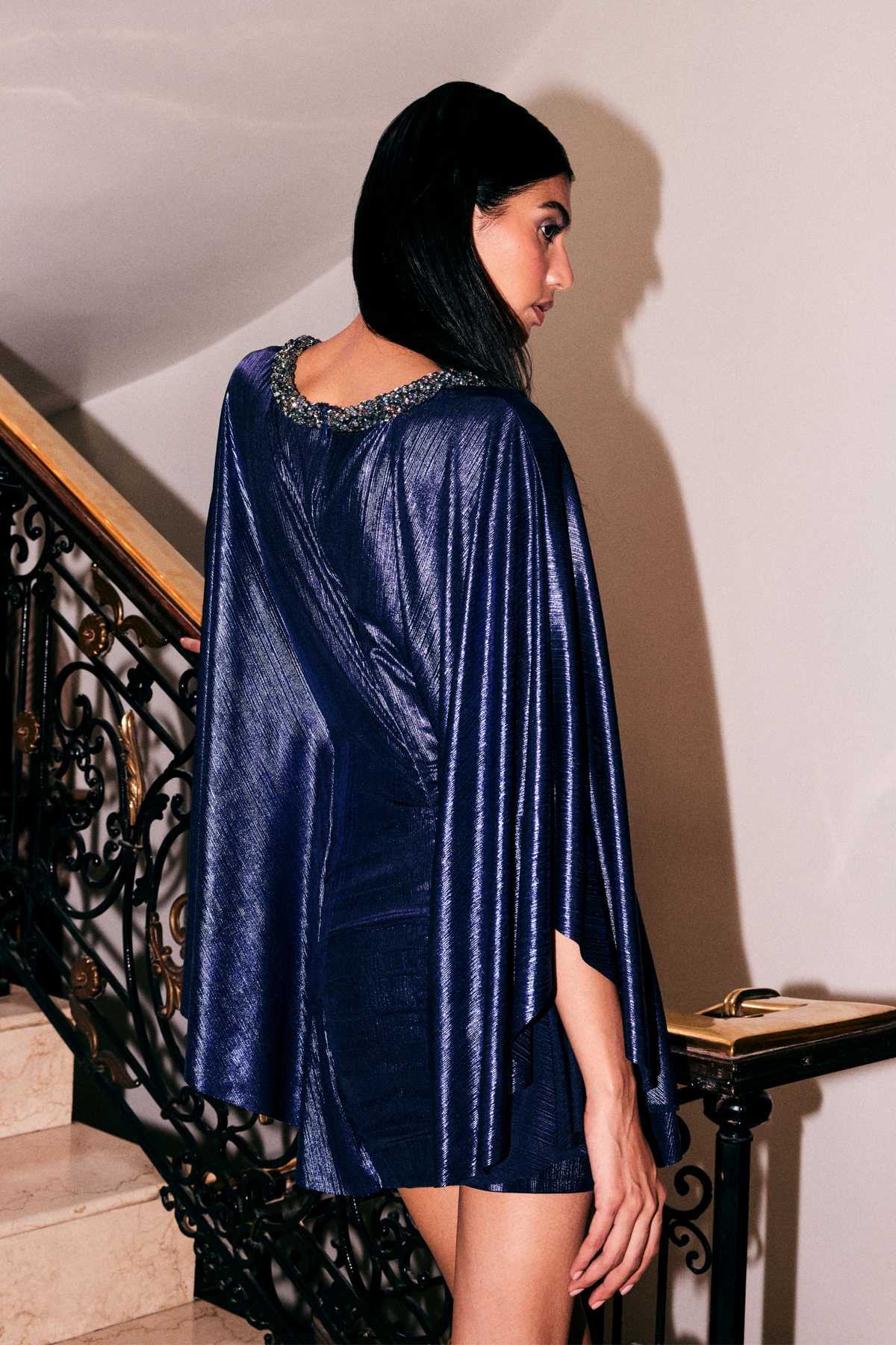 Starry Blue Metallic Liquid Jersey Dress