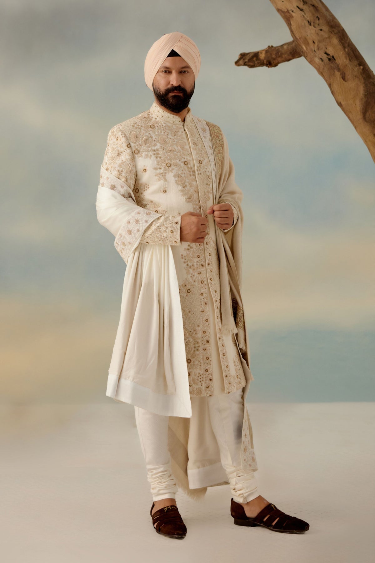 Butter Cream Sherwani Set