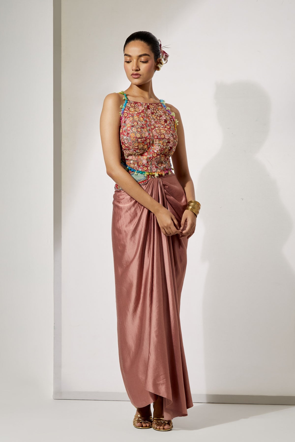 Rust Draped Skirt Set