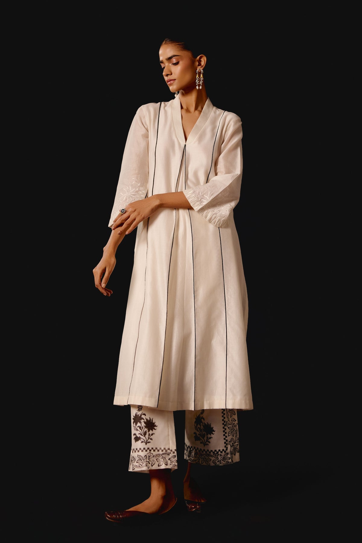 Ivory Embroidered Chanderi Kurta Set