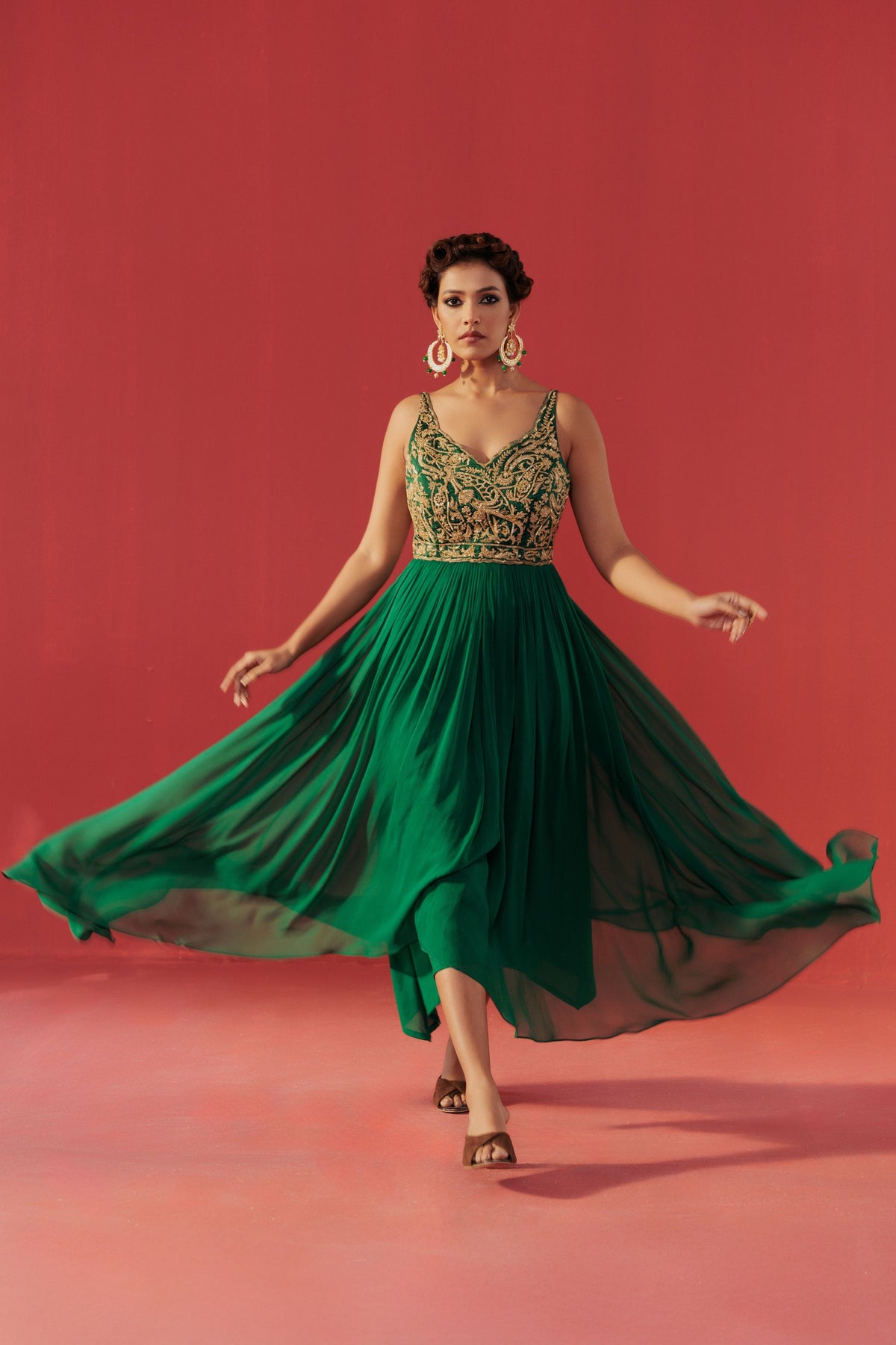Pine Green Anarkali