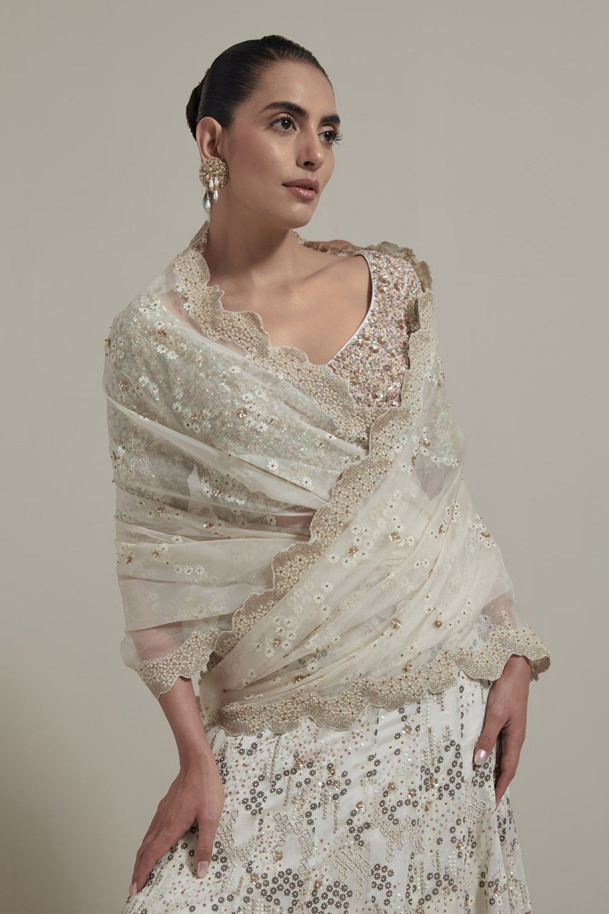 Ivory Embellished Lehenga Set