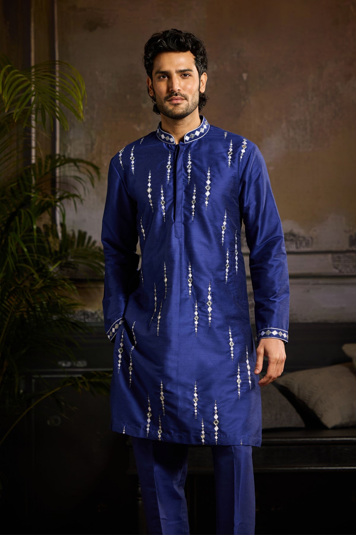 Electric Blue Embroidered Kurta Set