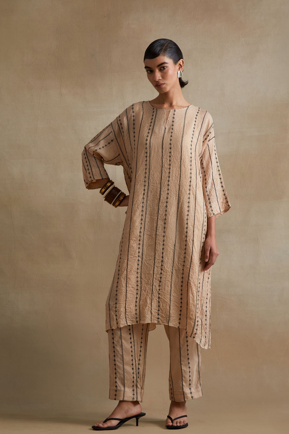 Clay Beaded Embroidered Kurta Set