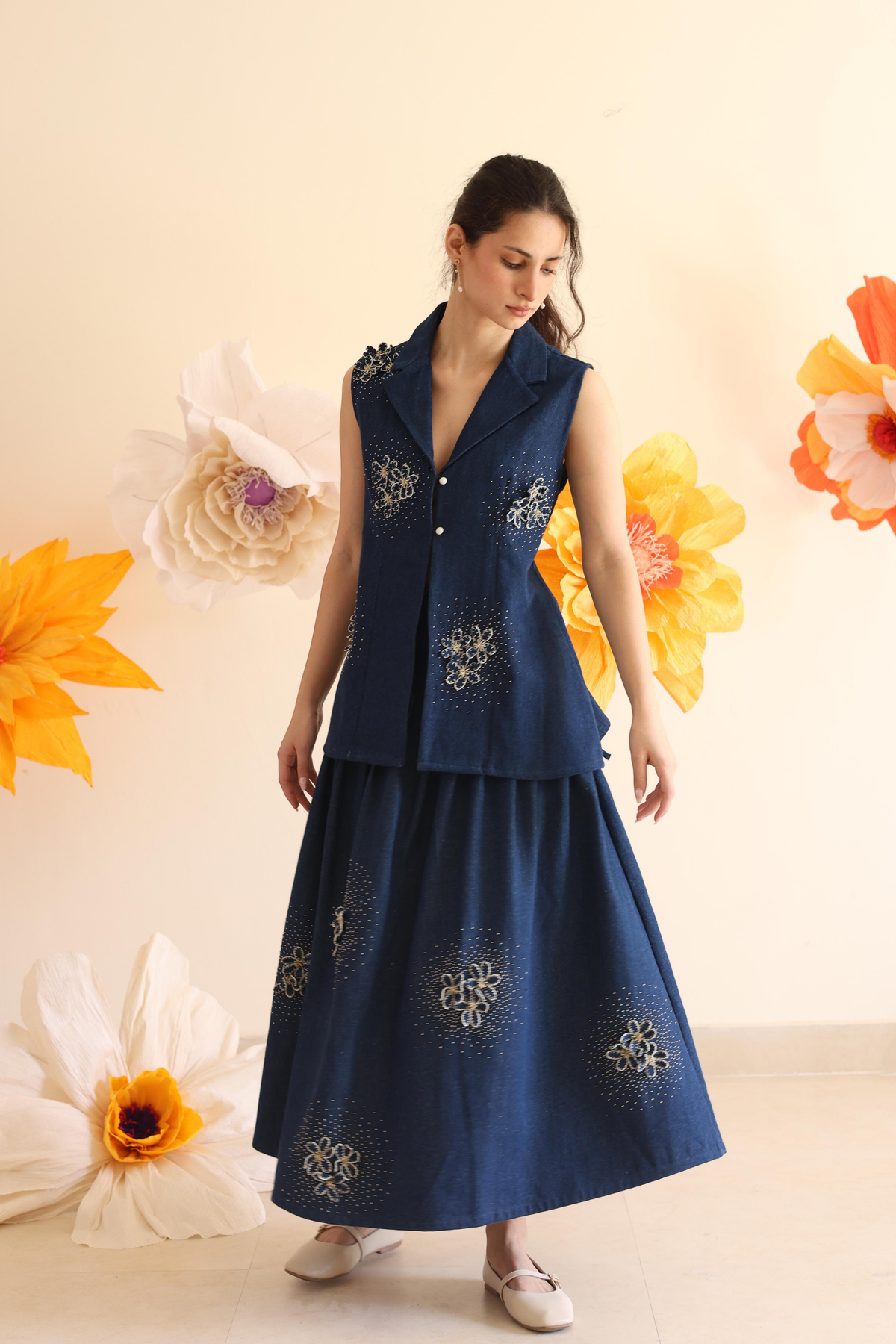 Midnight Blue Pleated Skirt