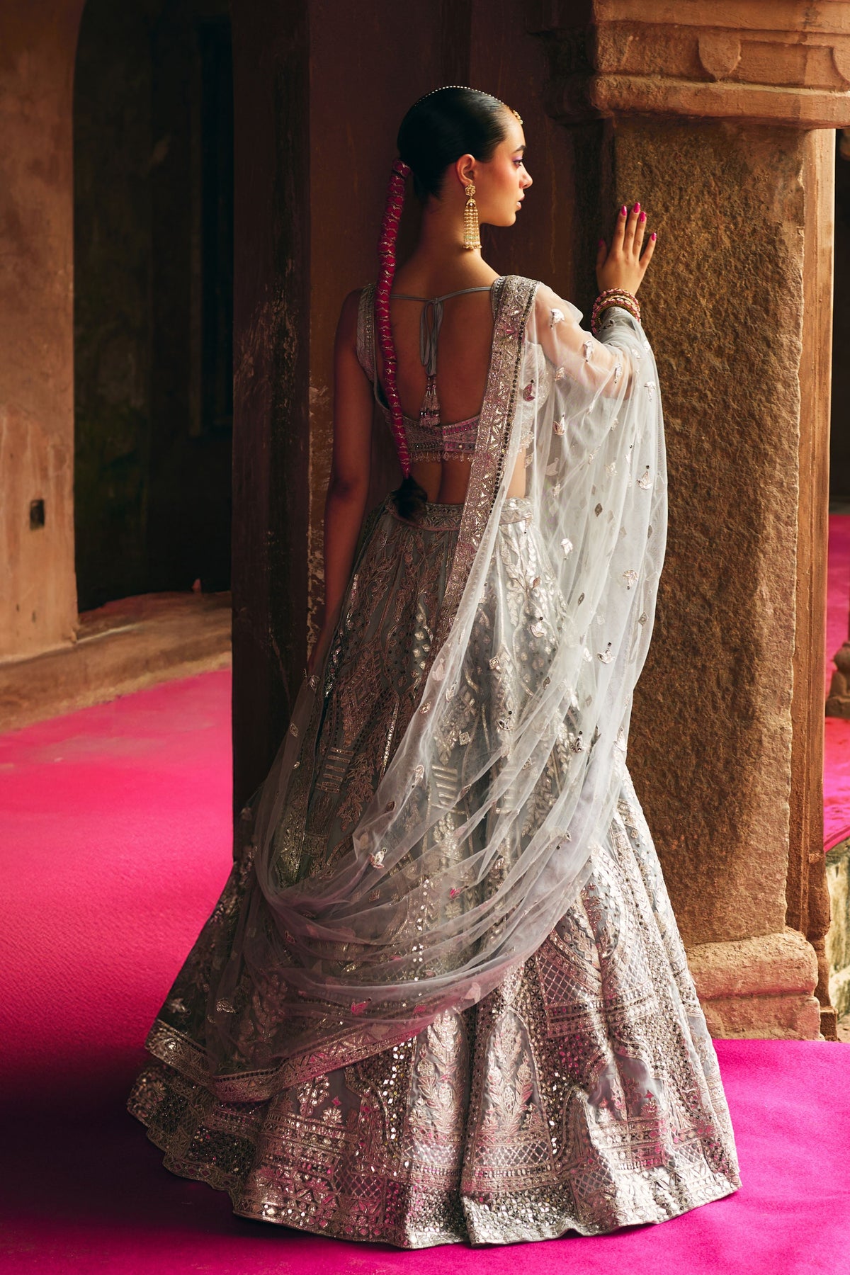 Grey Organza Lehenga Set
