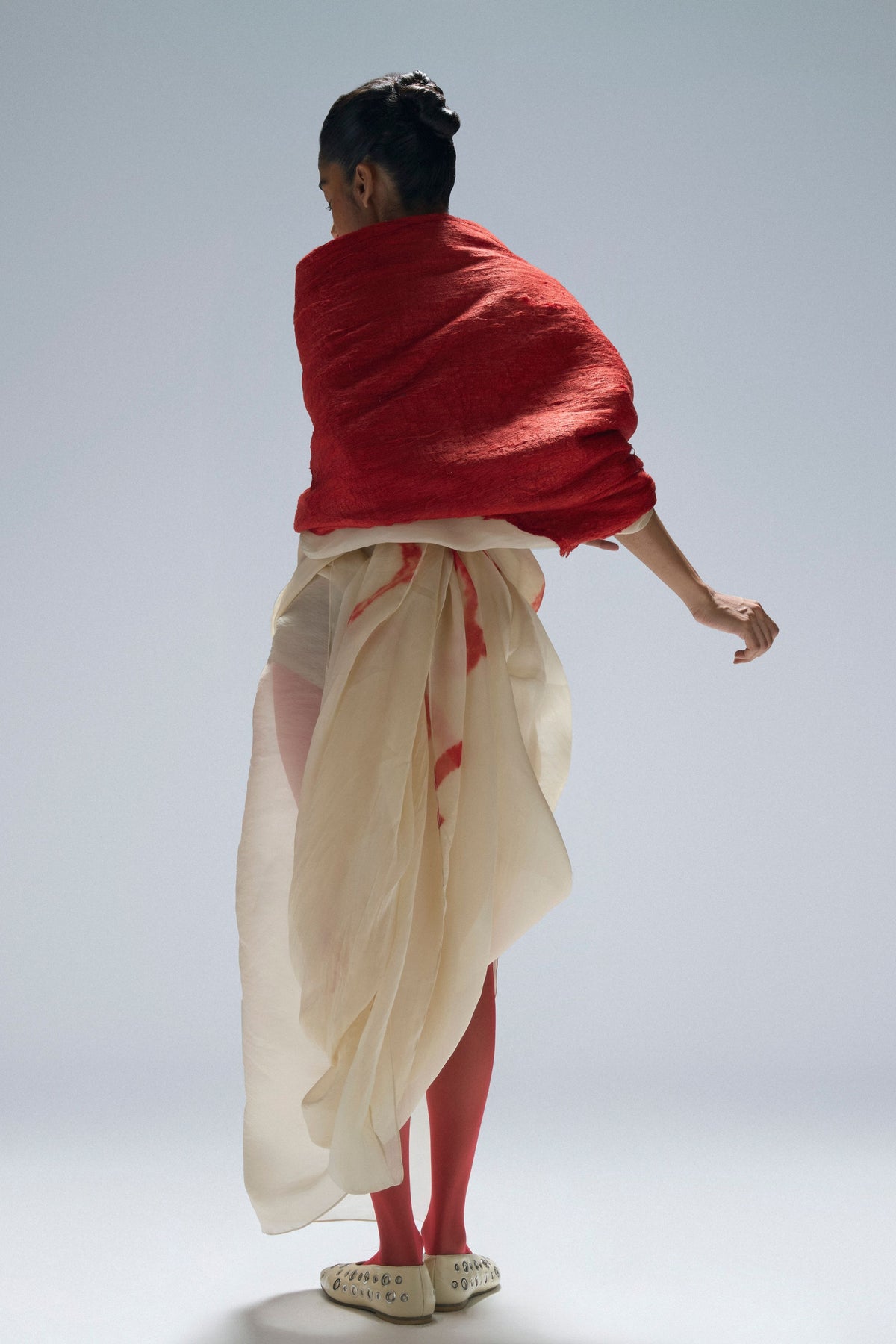 Silk Felt and Organza Artisanal Saree