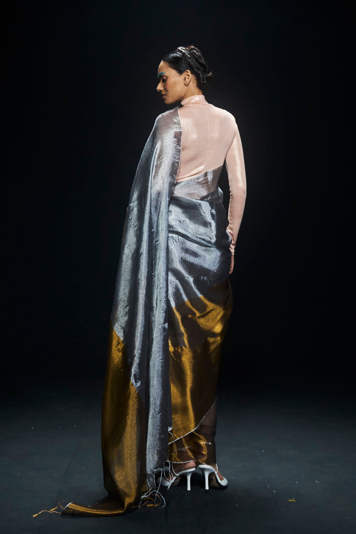 Tissue Saree in Gold and Silver