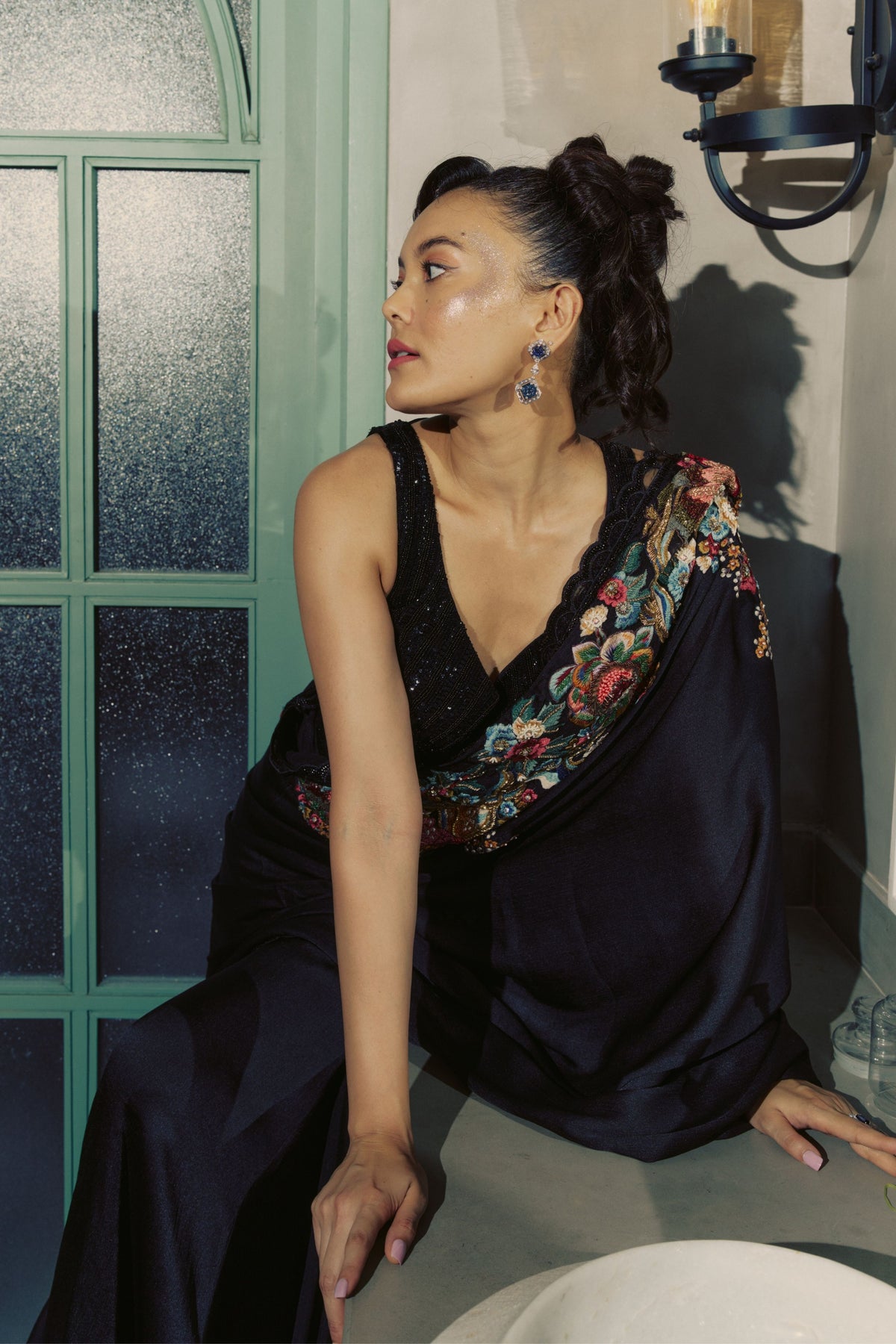 Midnight Embroidered Saree Set