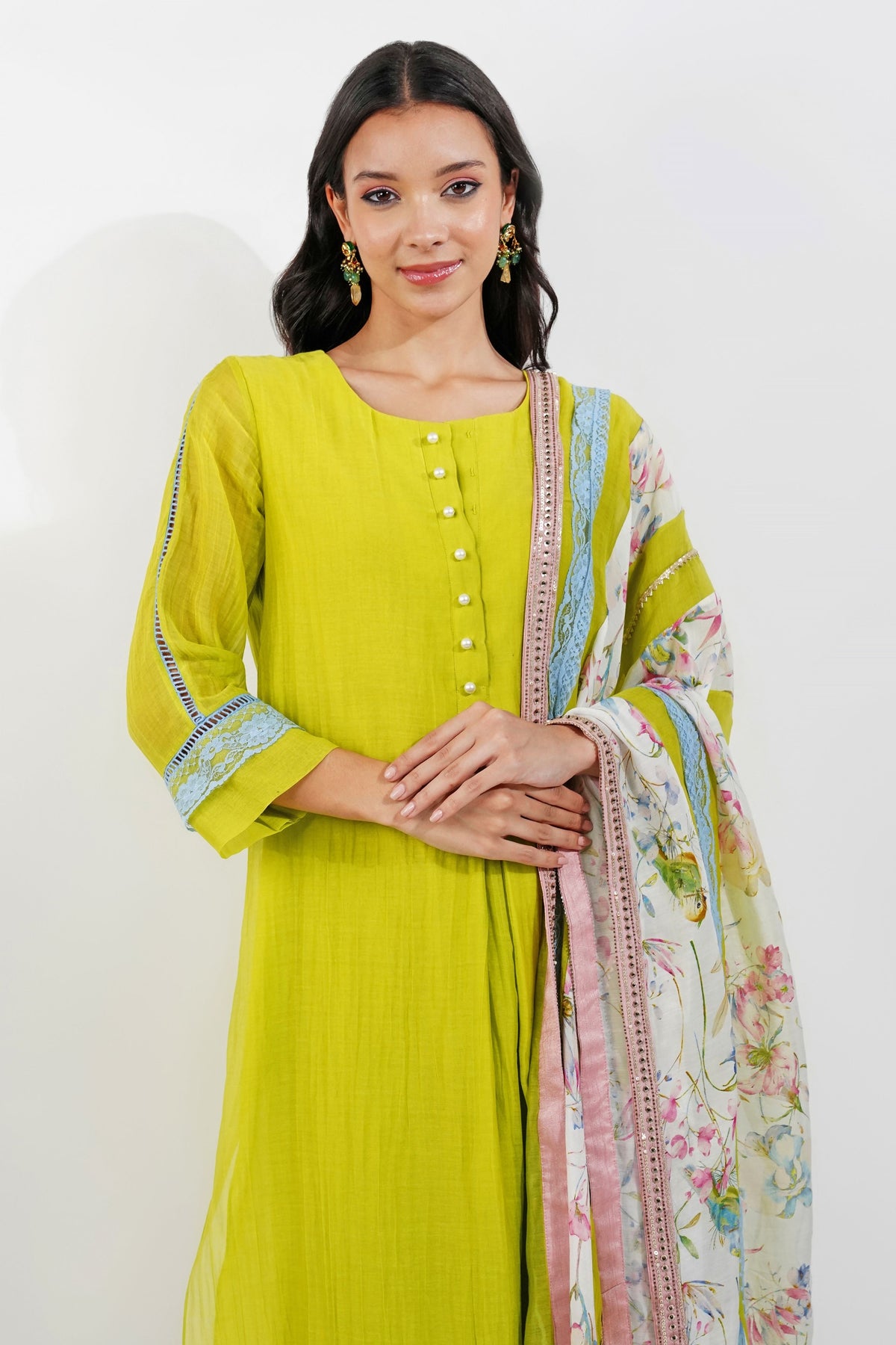 Lime Chanderi Kurta Set