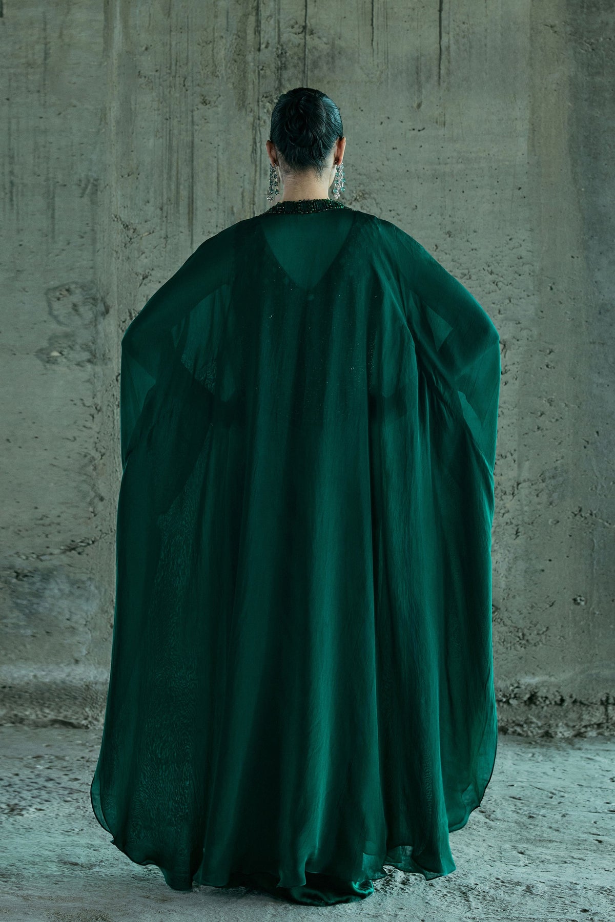 Emerald Crystal Jacket Set With Cape